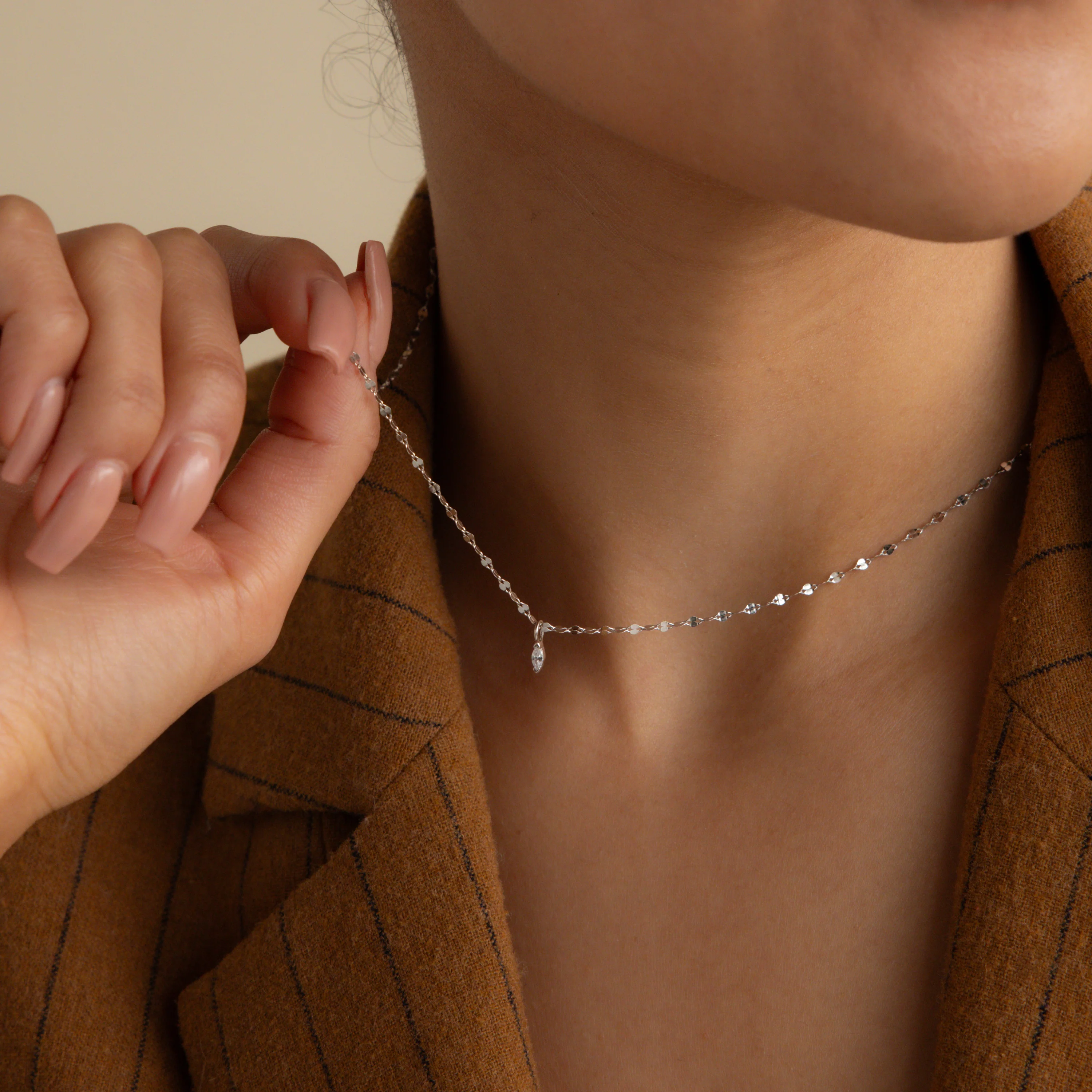 Dainty Marquise Pendant Necklace in Silver - Image 2