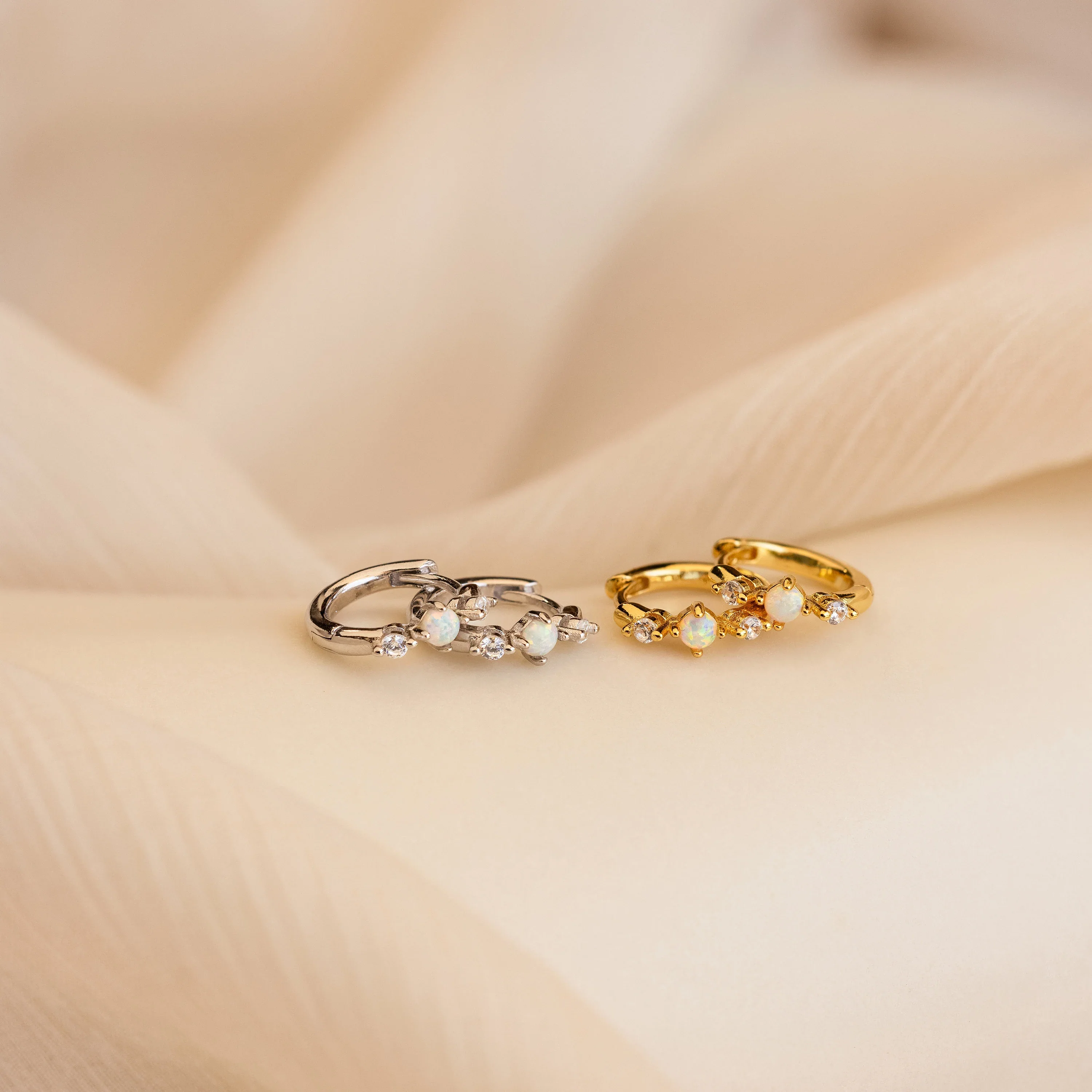 Dainty Opal Diamond Huggies in 18K Gold - Image 3