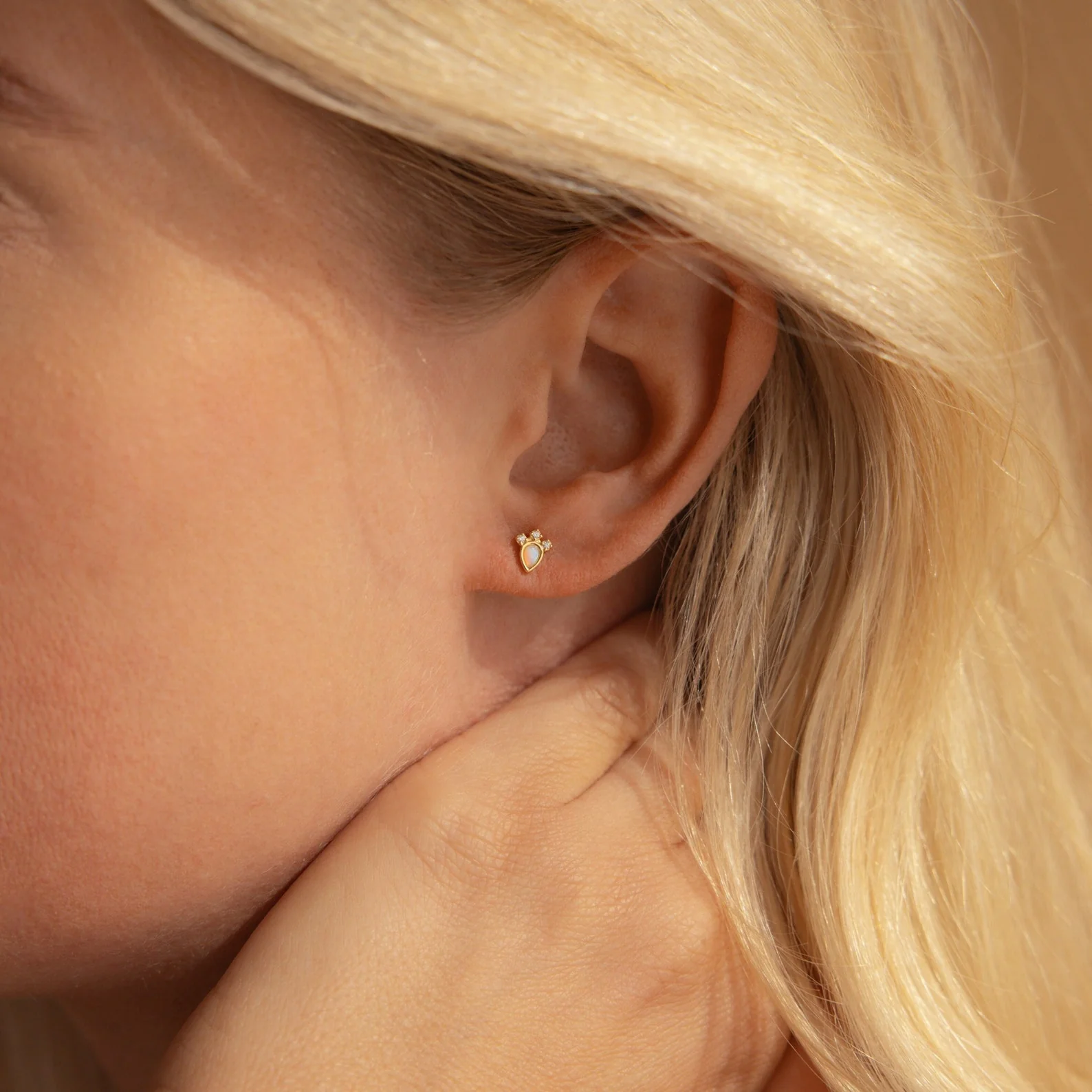 Dainty Opal Teardrop Studs - Image 2
