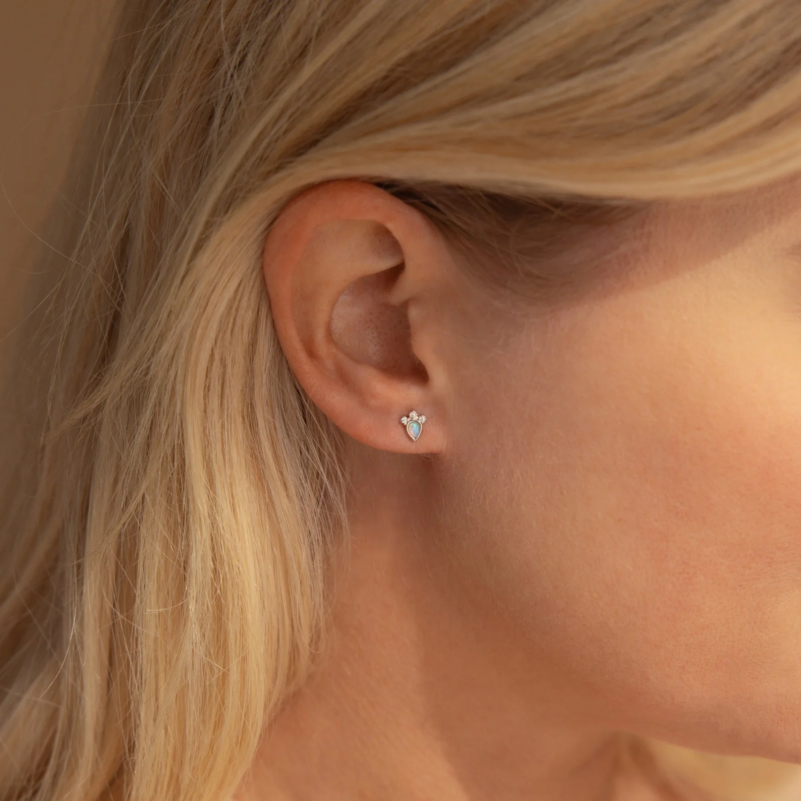 Dainty Opal Teardrop Studs - Image 4