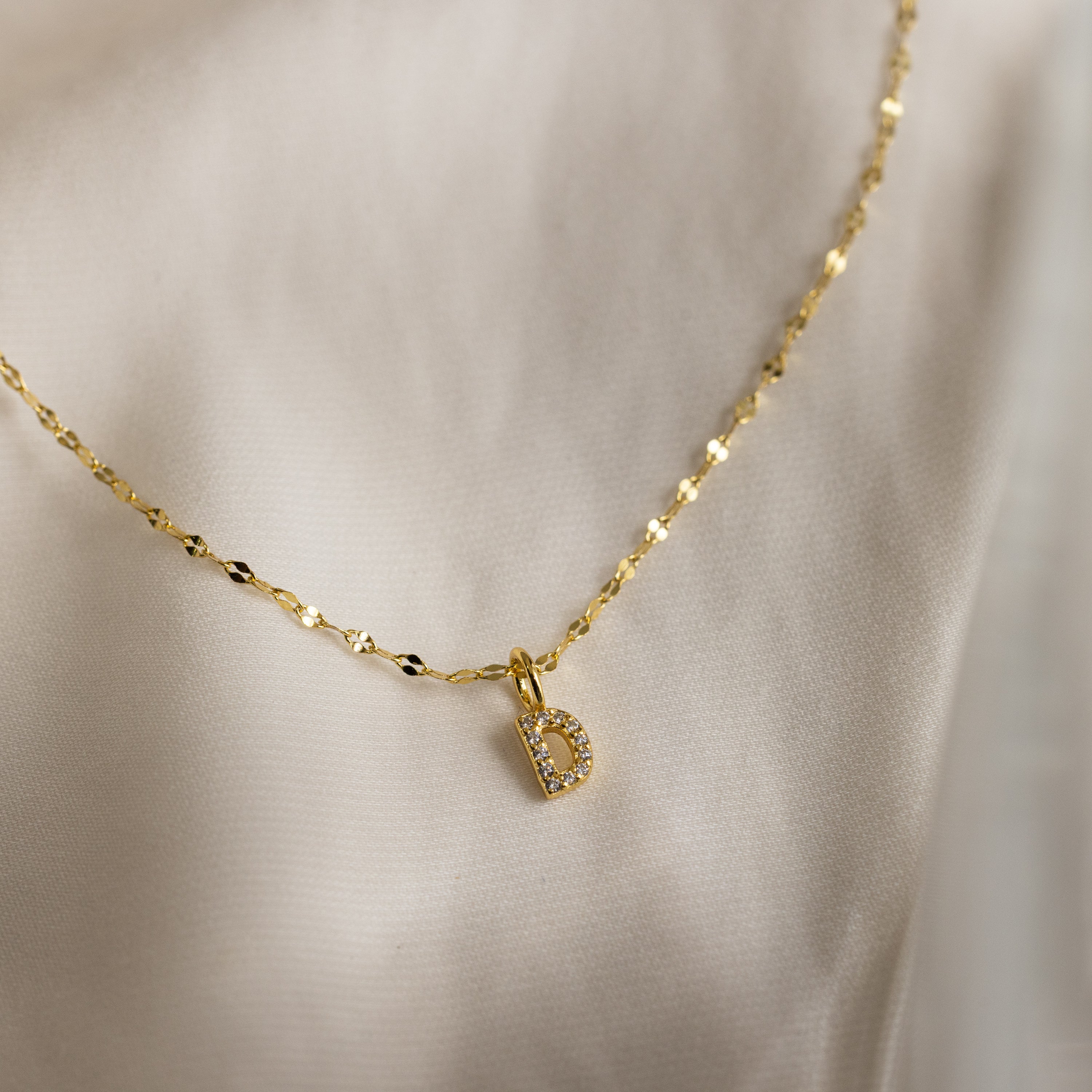 Dainty Pave Letter Necklace in 18K Gold - Image 12