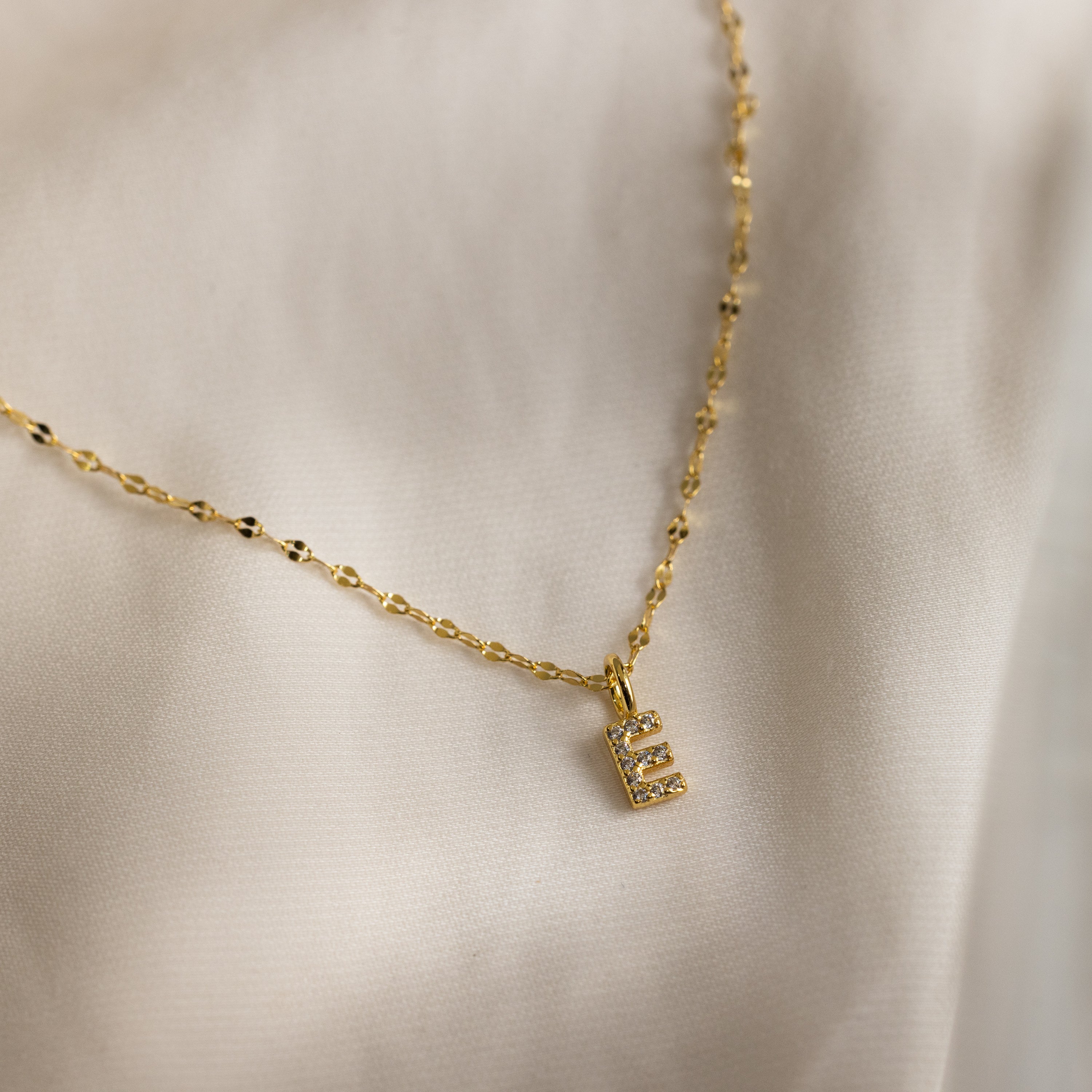Dainty Pave Letter Necklace in 18K Gold - Image 13