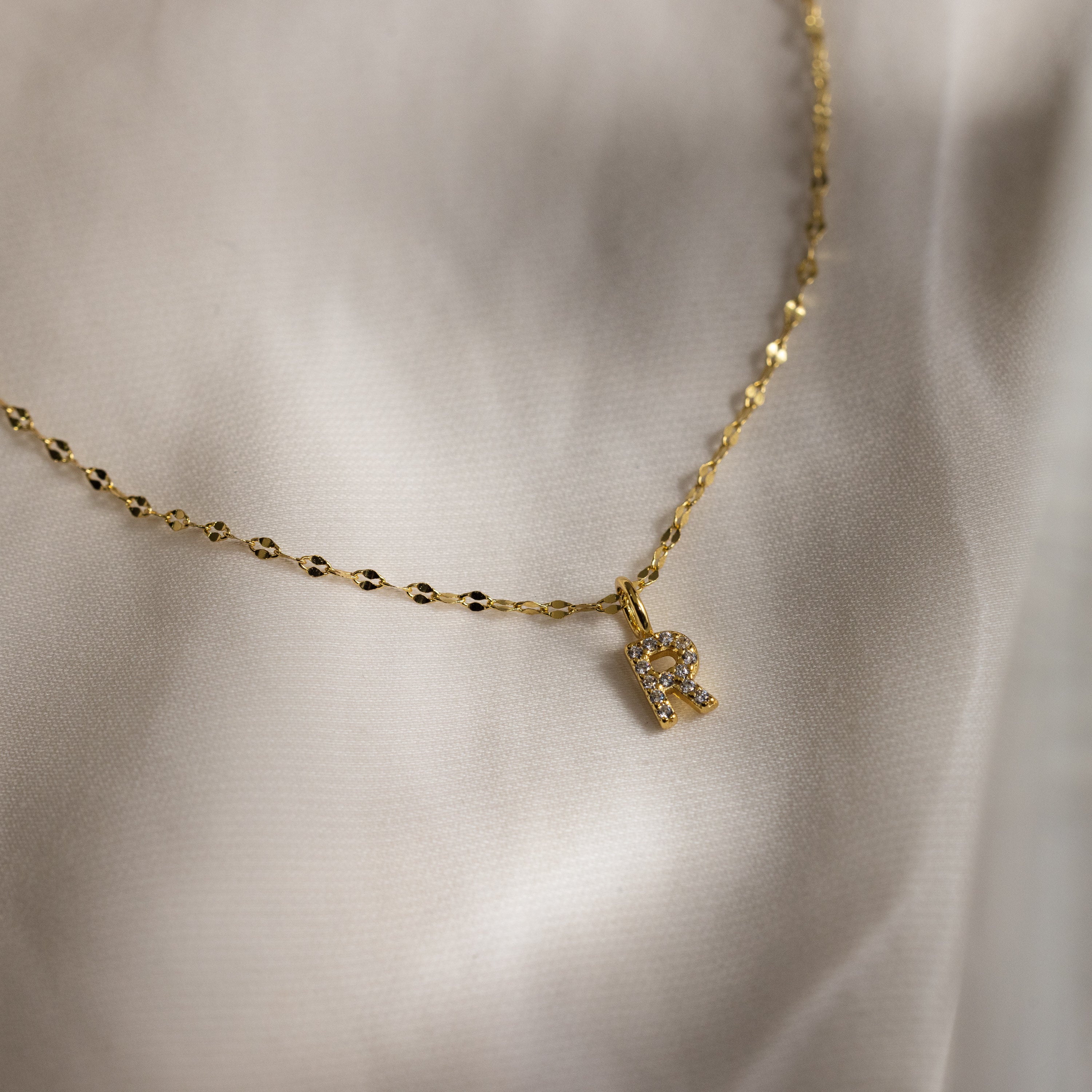 Dainty Pave Letter Necklace in 18K Gold - Image 26