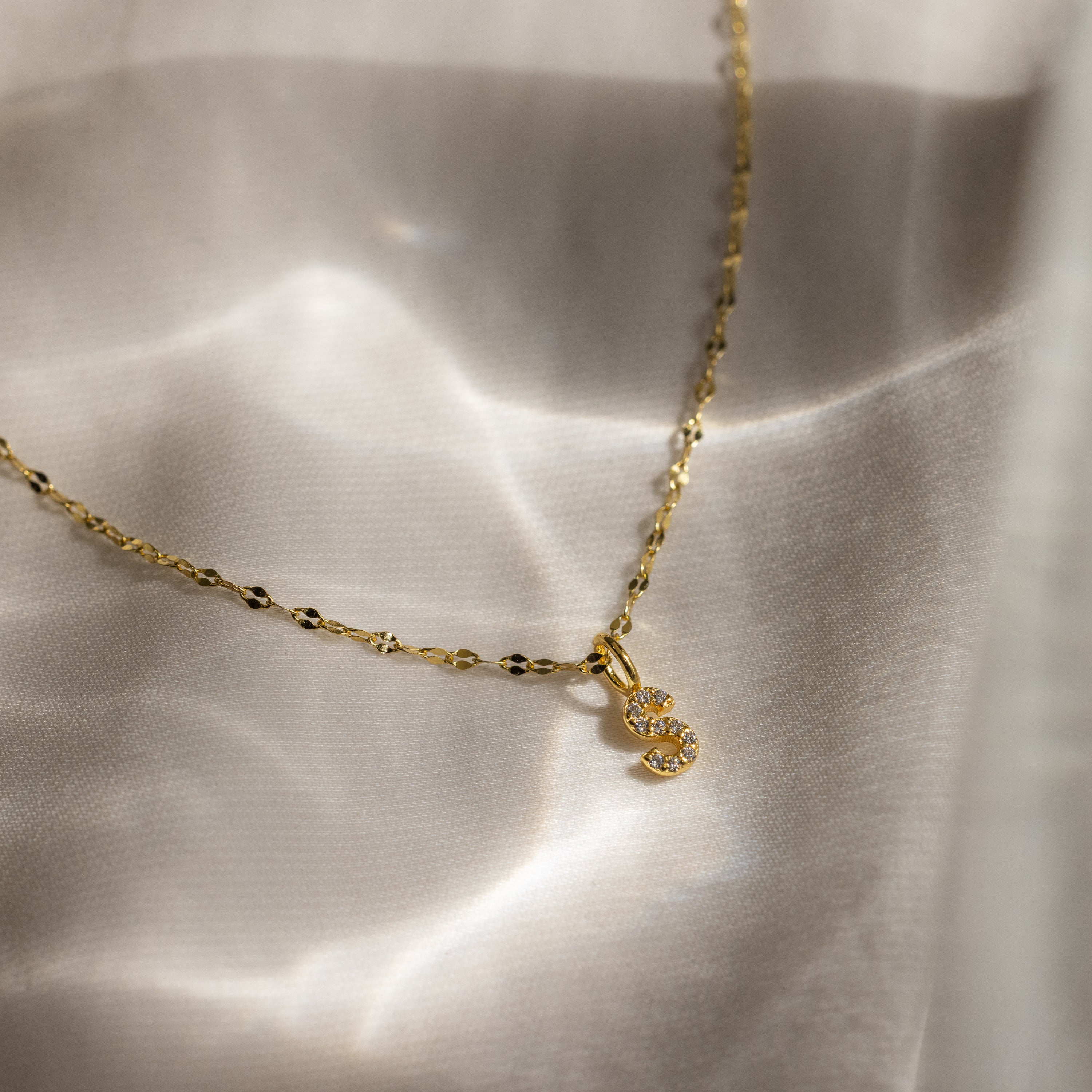 Dainty Pave Letter Necklace in 18K Gold - Image 27