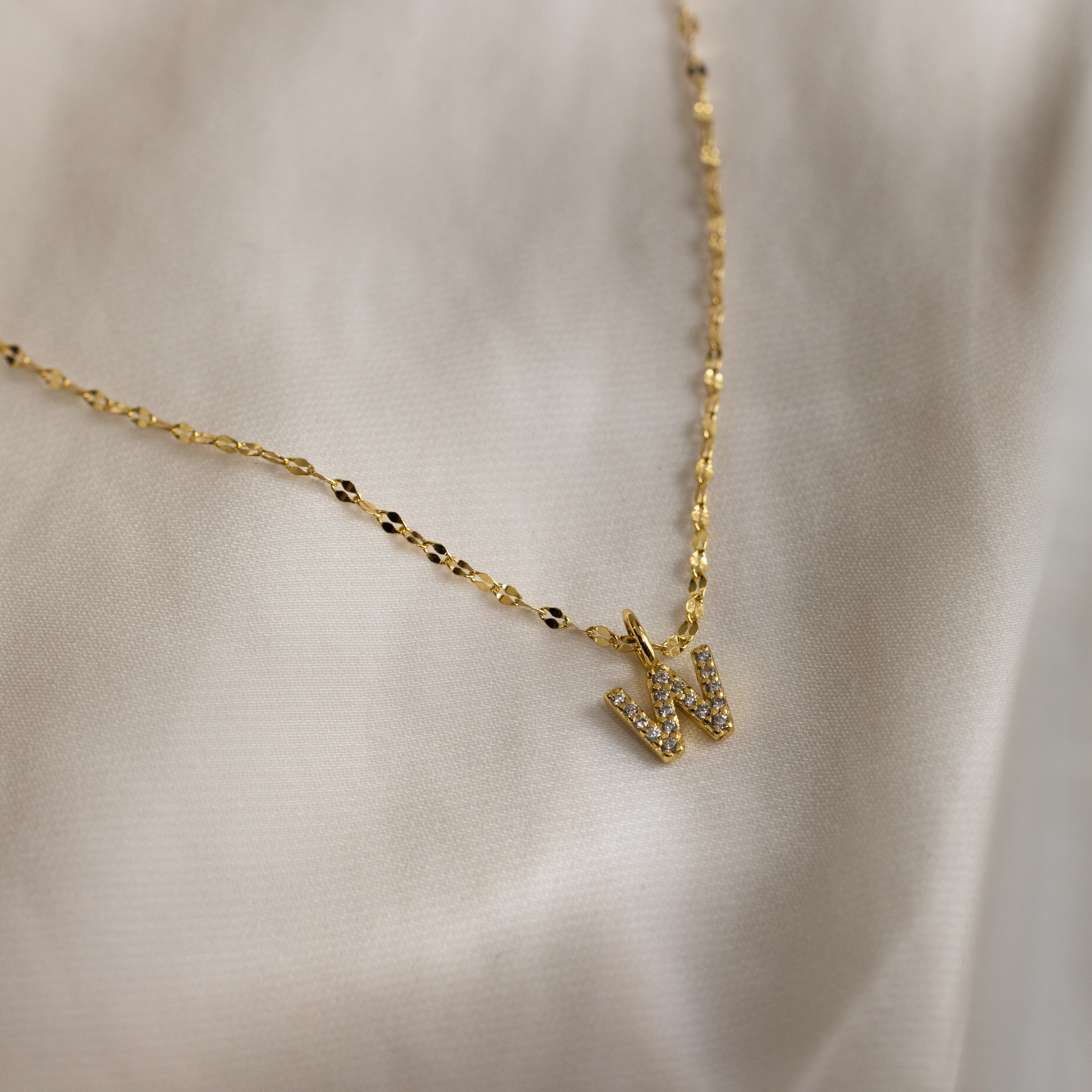 Dainty Pave Letter Necklace in 18K Gold - Image 31