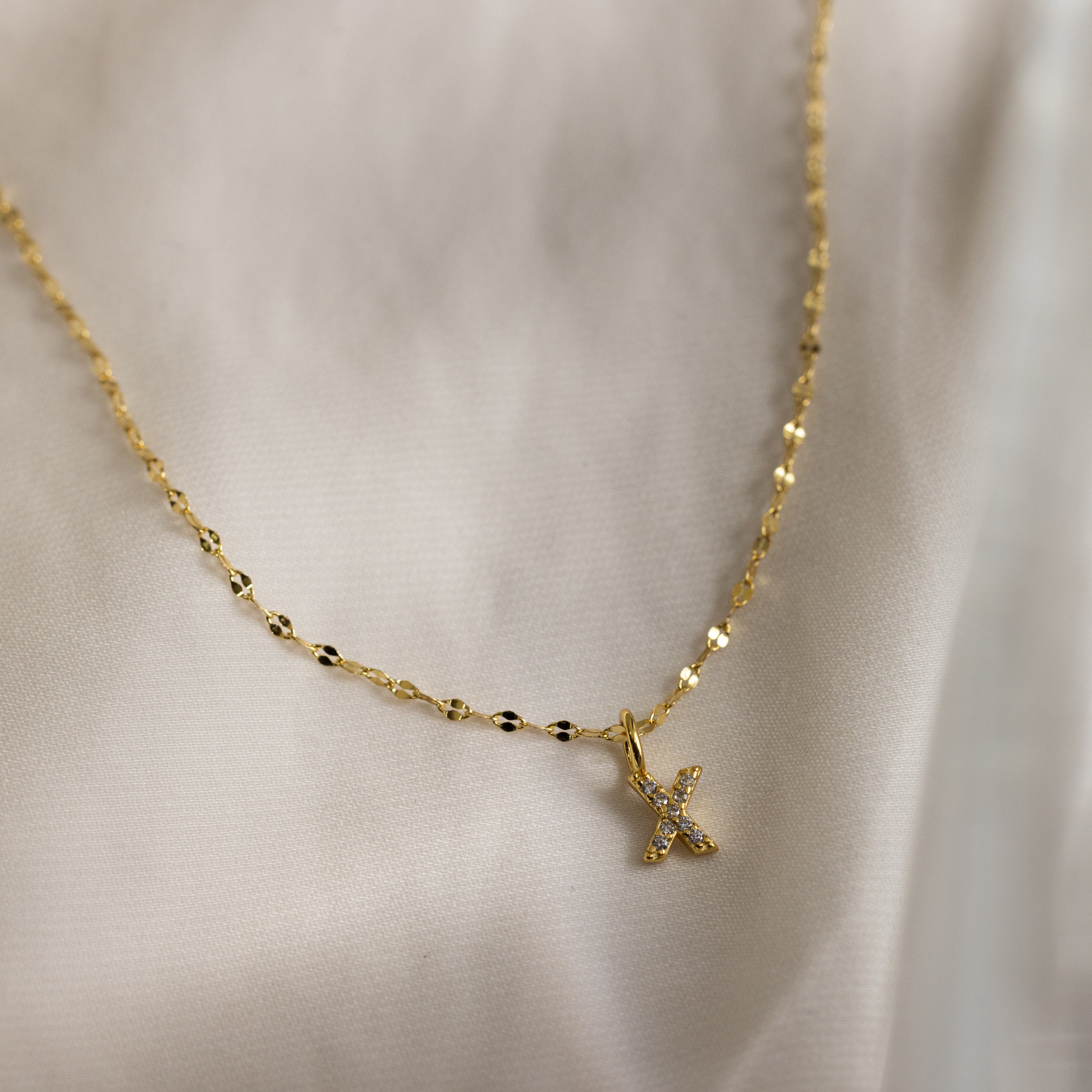 Dainty Pave Letter Necklace in 18K Gold - Image 32