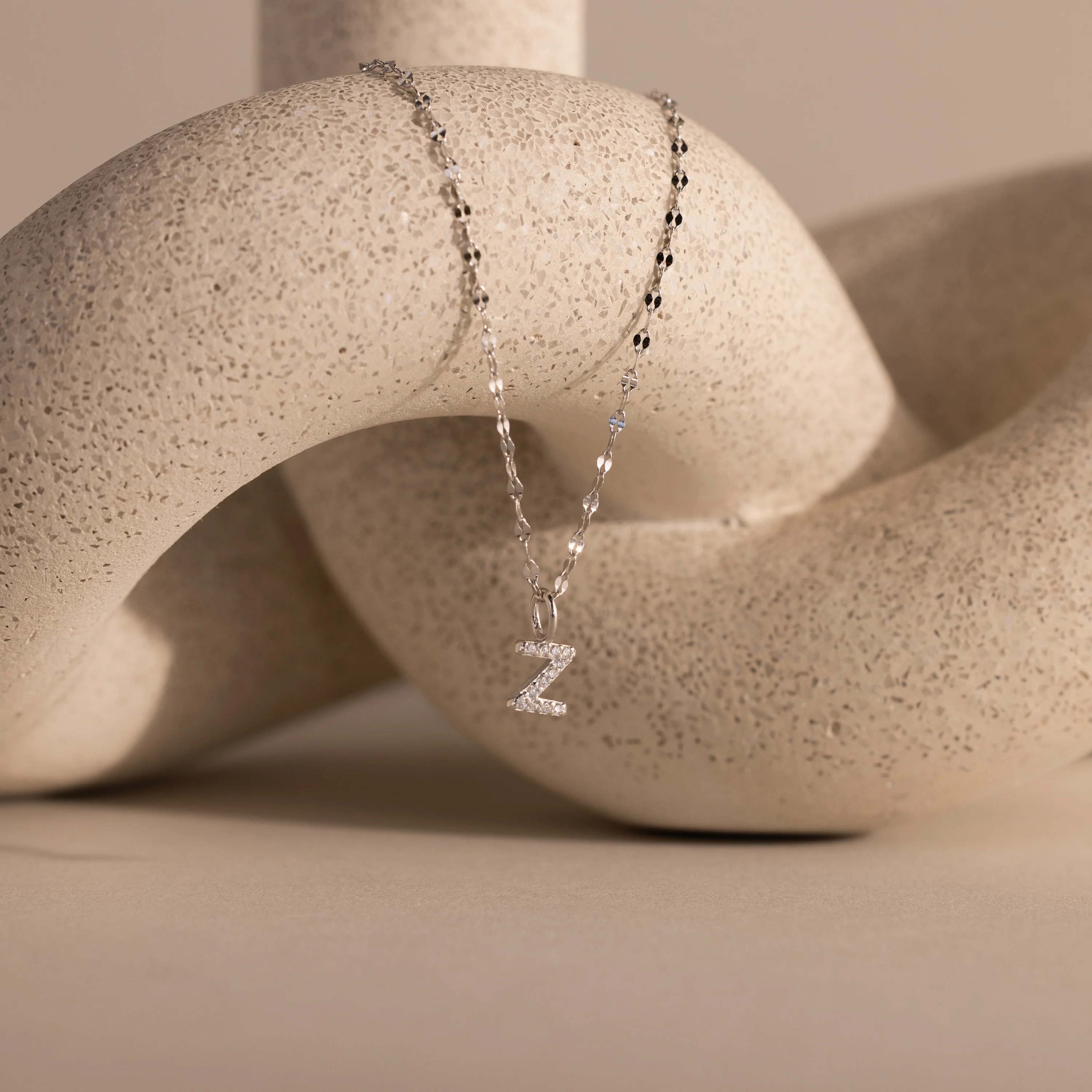 Dainty Pave Letter Necklace in Silver - Image 30