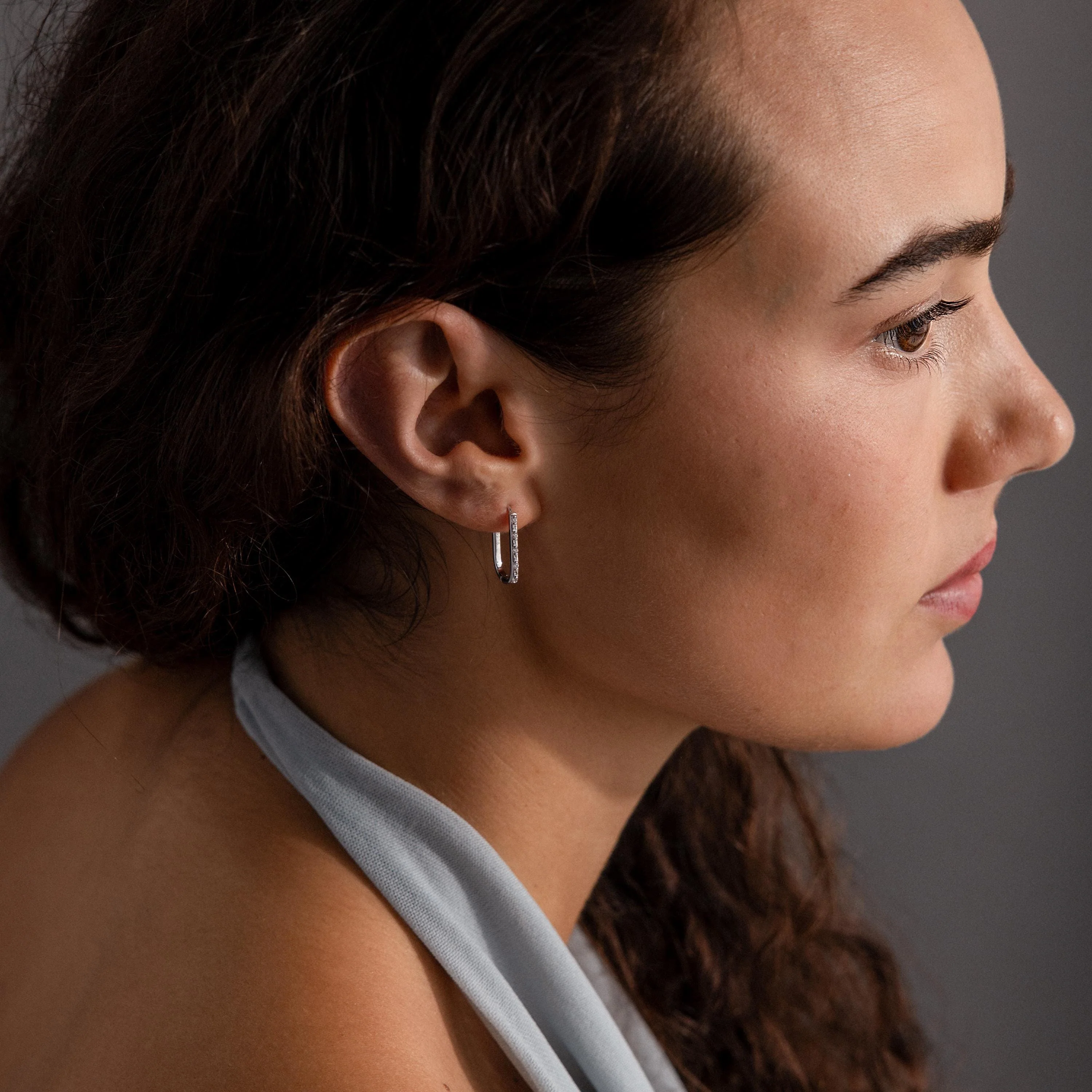Dainty Pave Link Earrings in Silver - Image 4