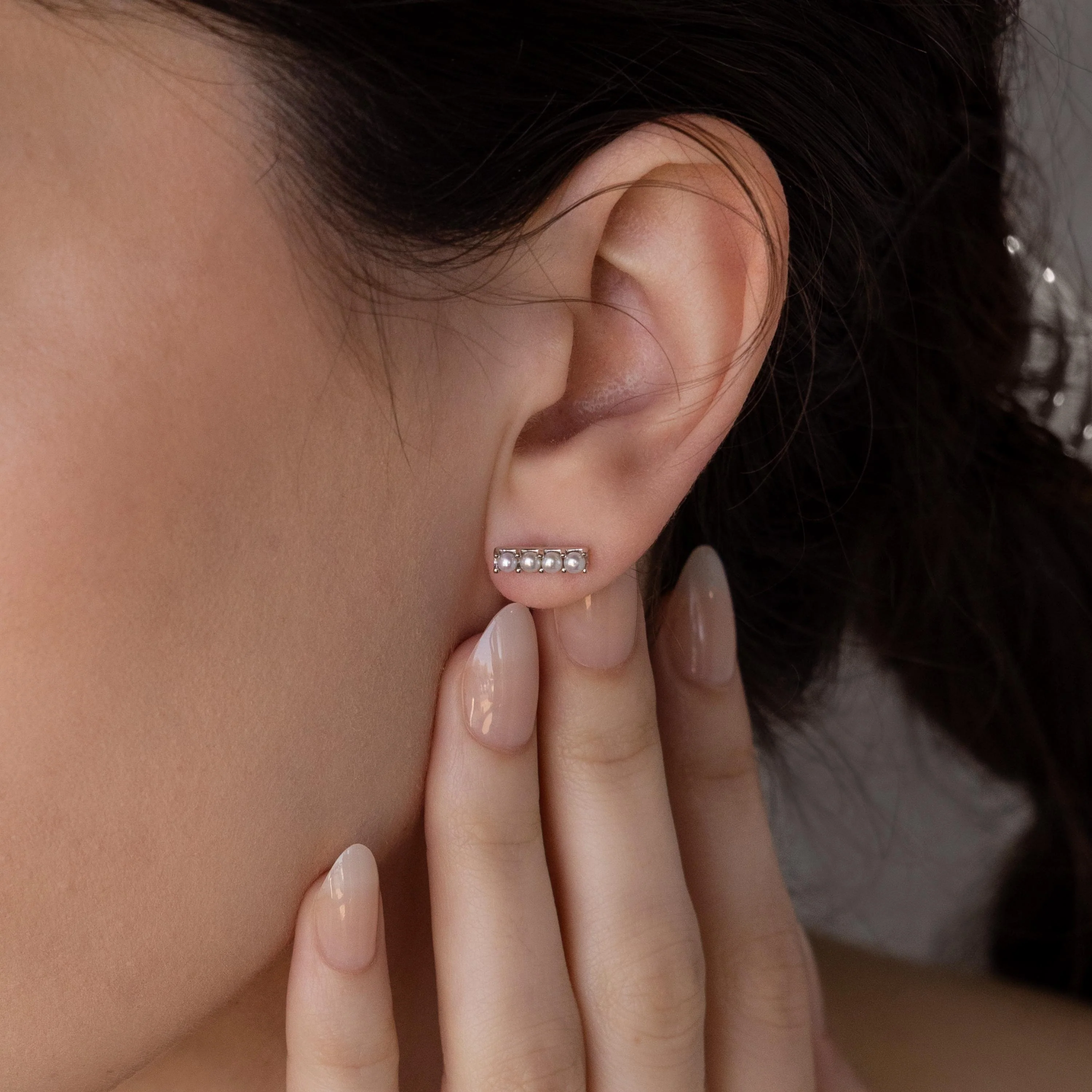 Dainty Pearl Bar Studs - Image 4