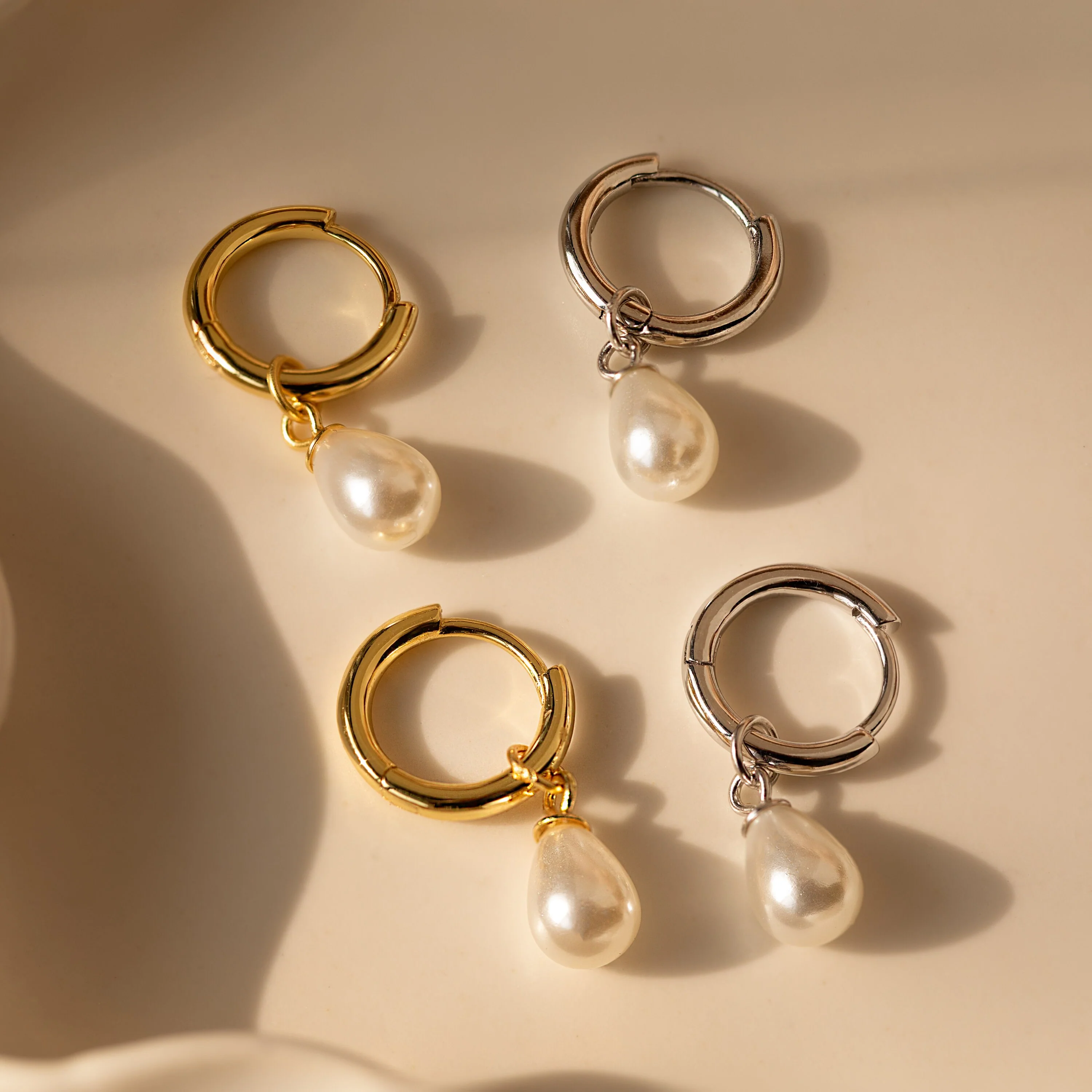 Dainty Pearl Drop Huggies - Image 6