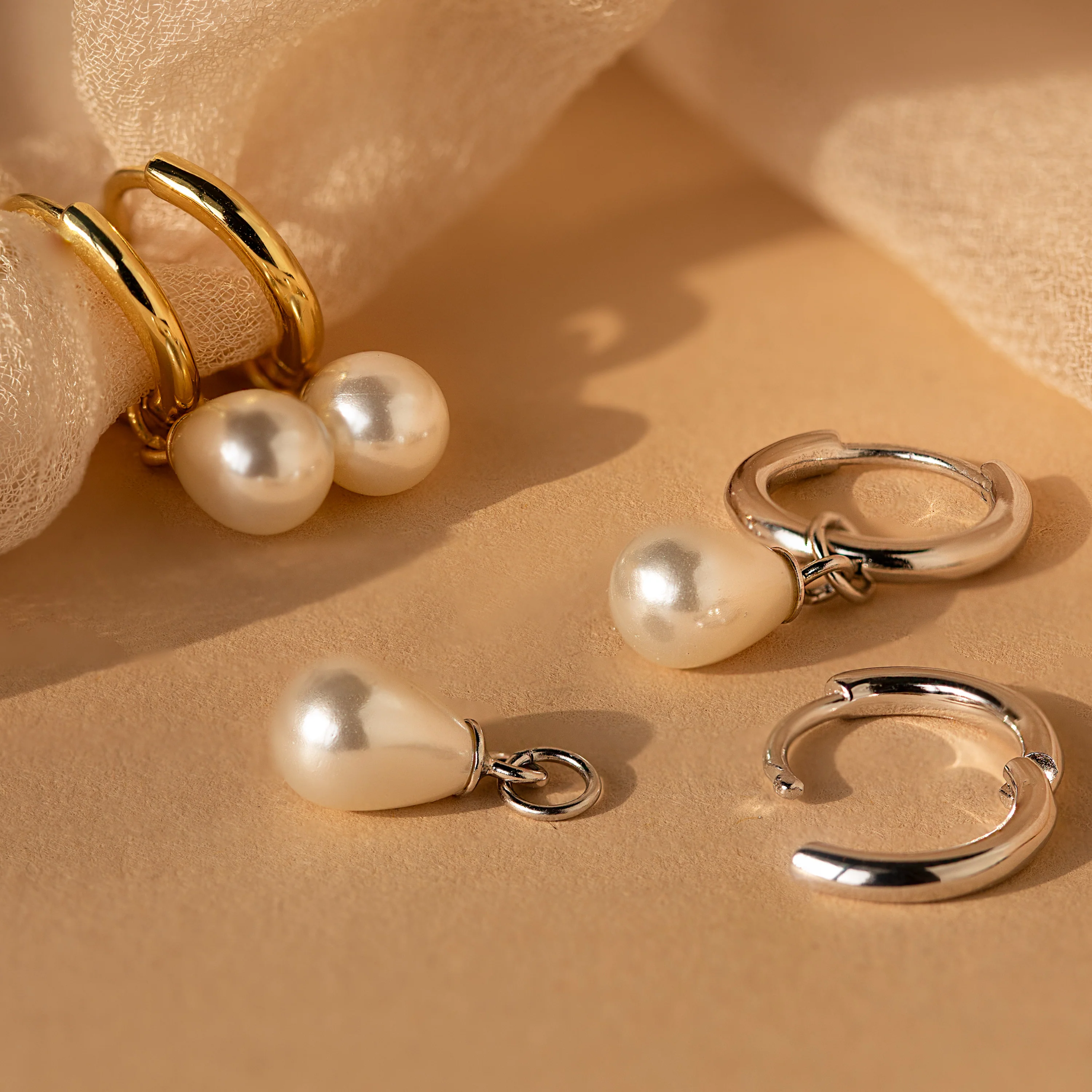Dainty Pearl Drop Huggies - Image 8