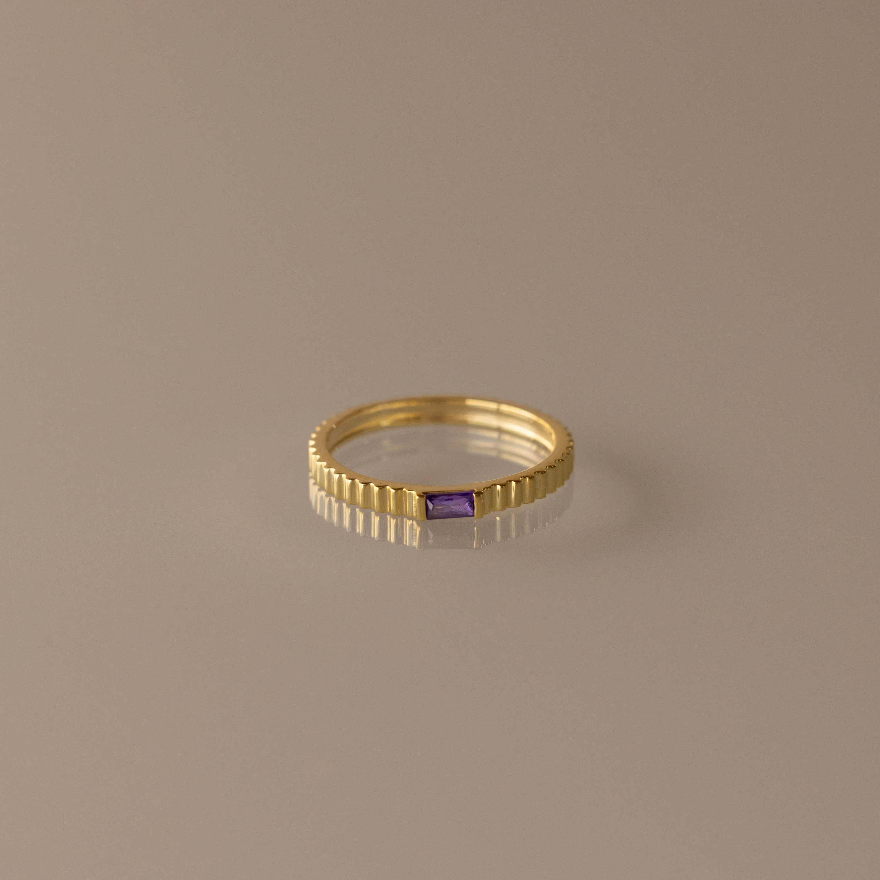 Dainty Ribbed Amethyst Ring