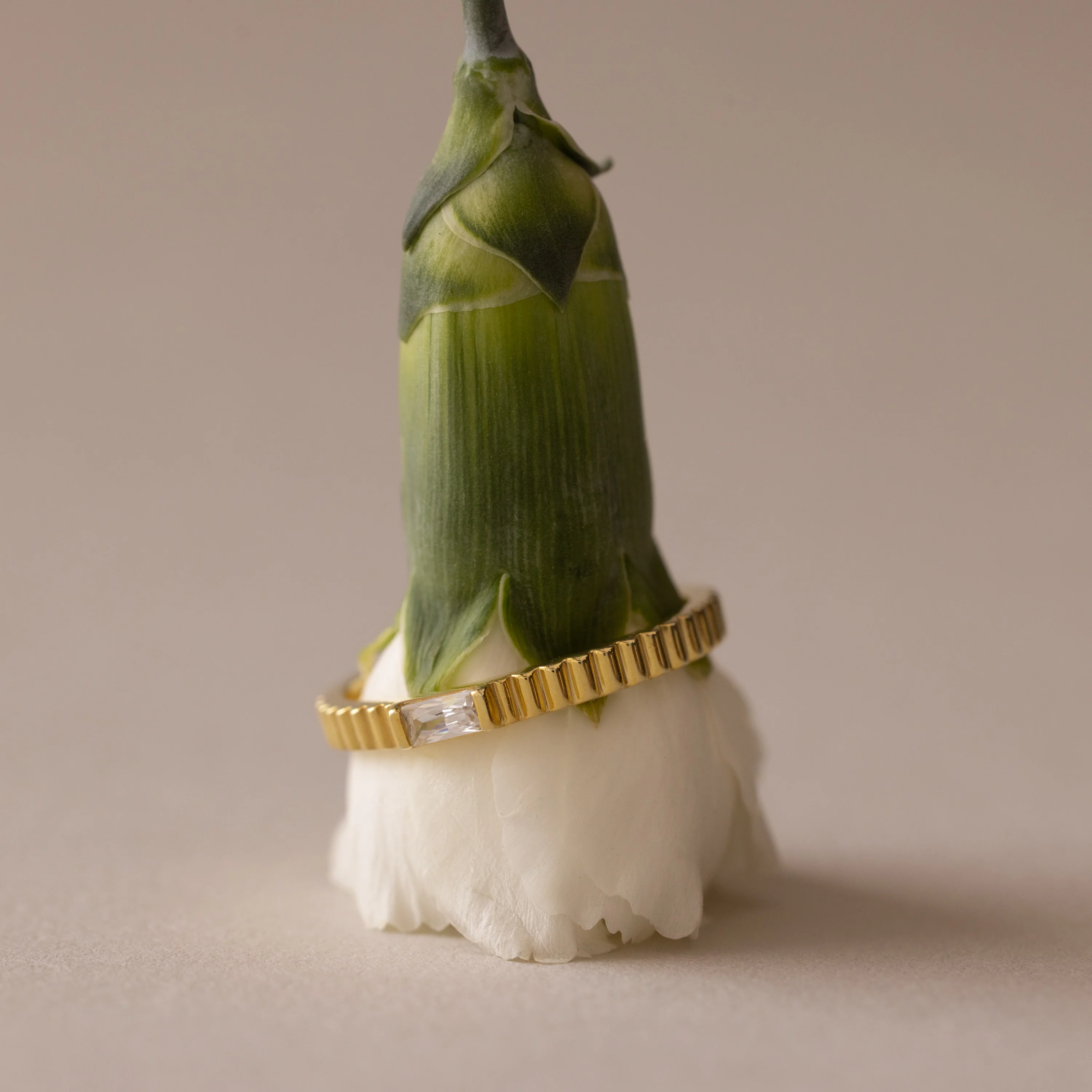 Dainty Ribbed Diamond Ring - Image 5