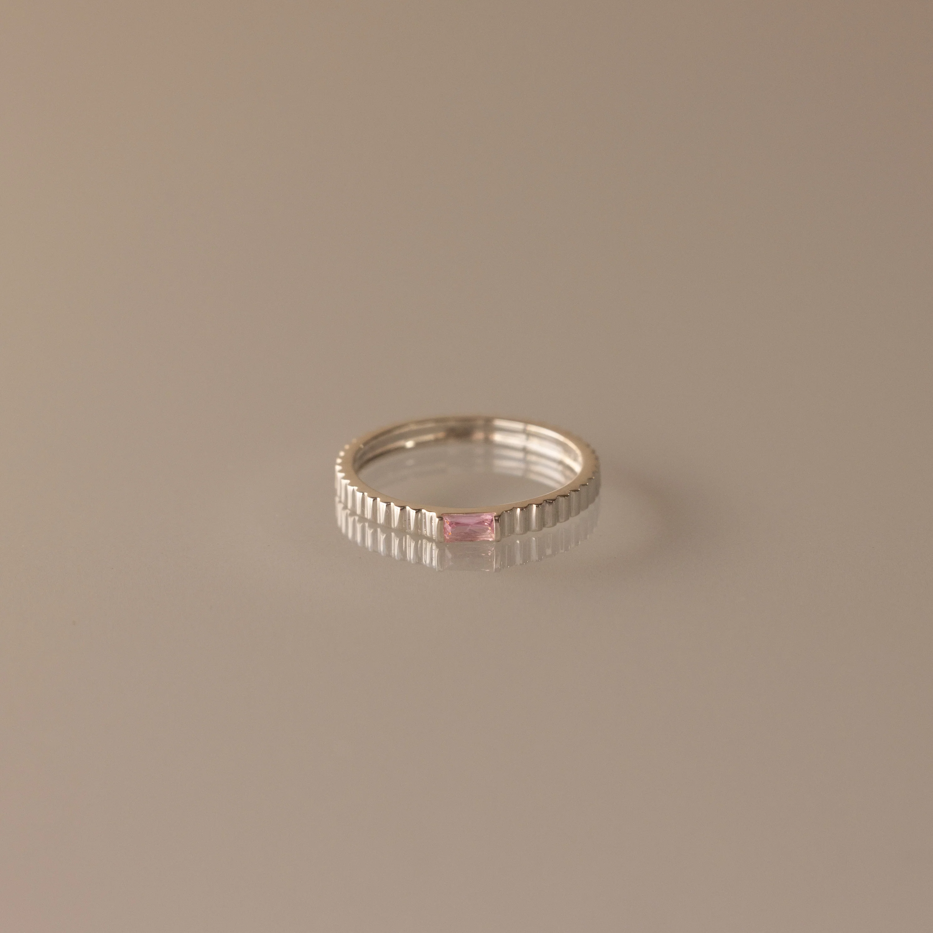 Dainty Ribbed Pink Tourmaline Ring - Image 3