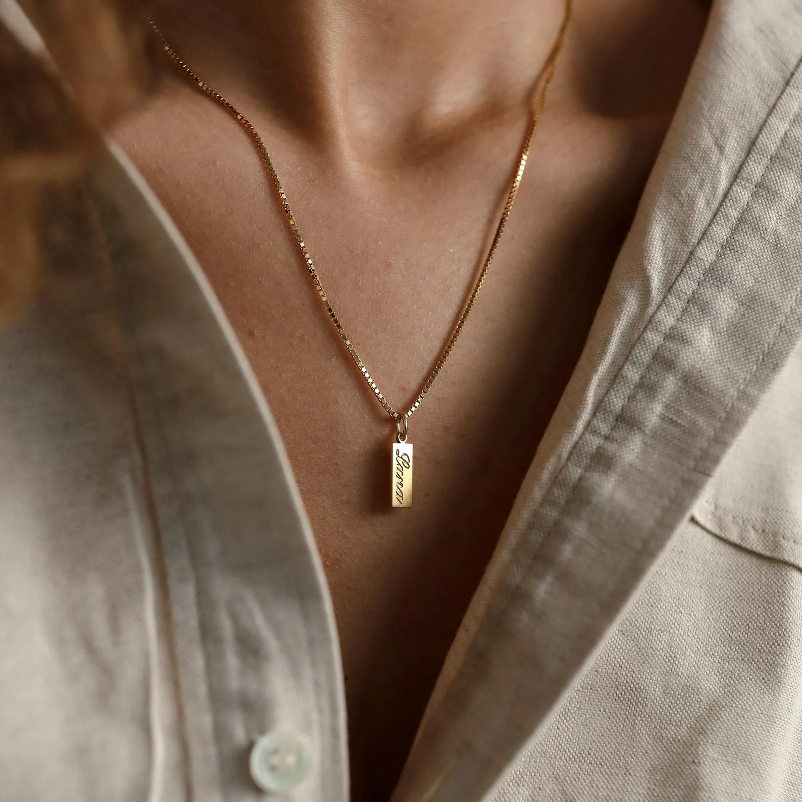 Dainty Tag Name Necklace in 18K Gold - Image 2