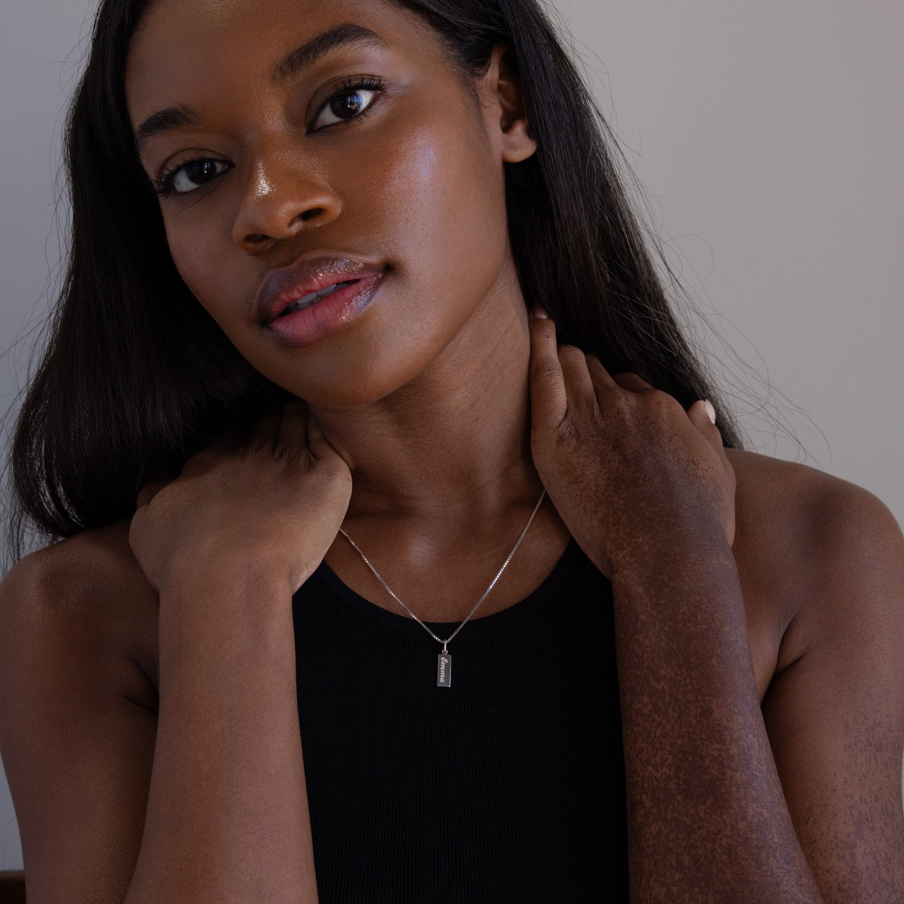 Dainty Tag Name Necklace in Silver - Image 3
