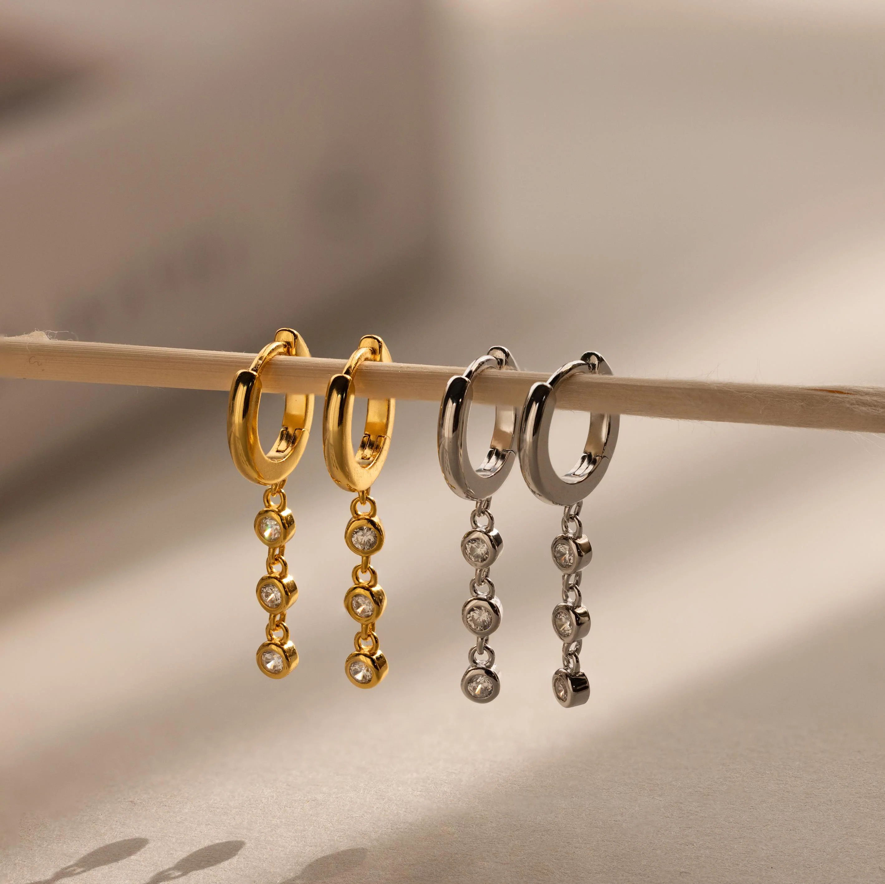 Dangling Diamond Chain Huggies - Image 8
