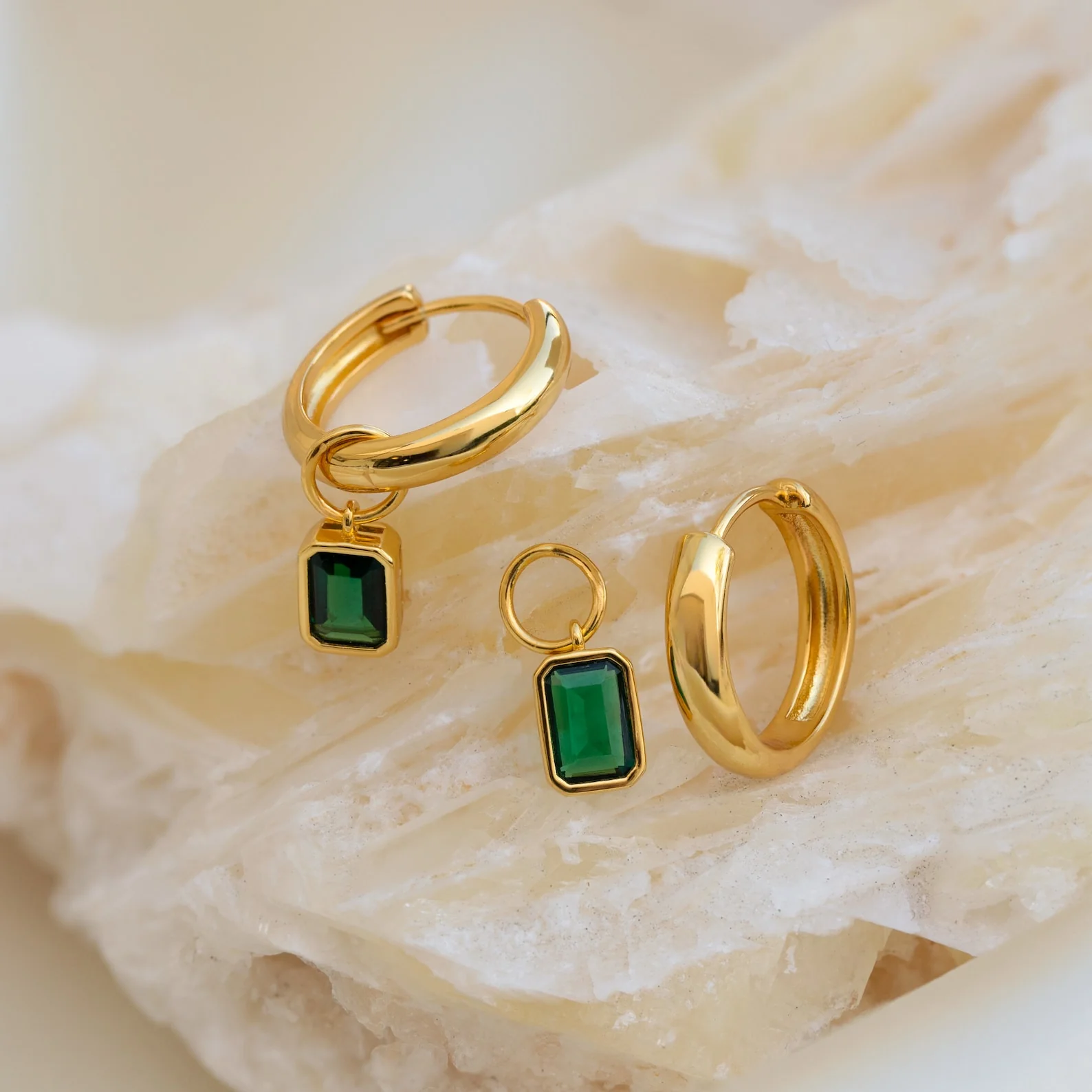 Dangling Emerald Birthstone Hoops - Image 4