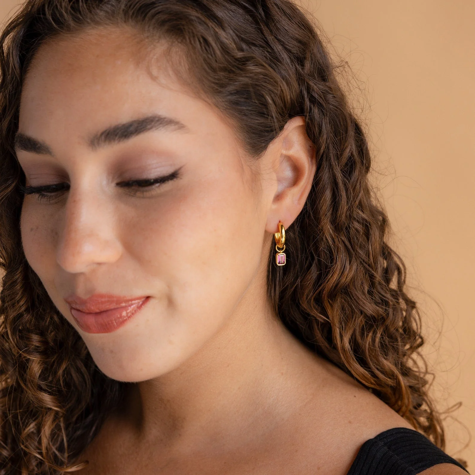 Dangling Emerald Birthstone Hoops - Image 5