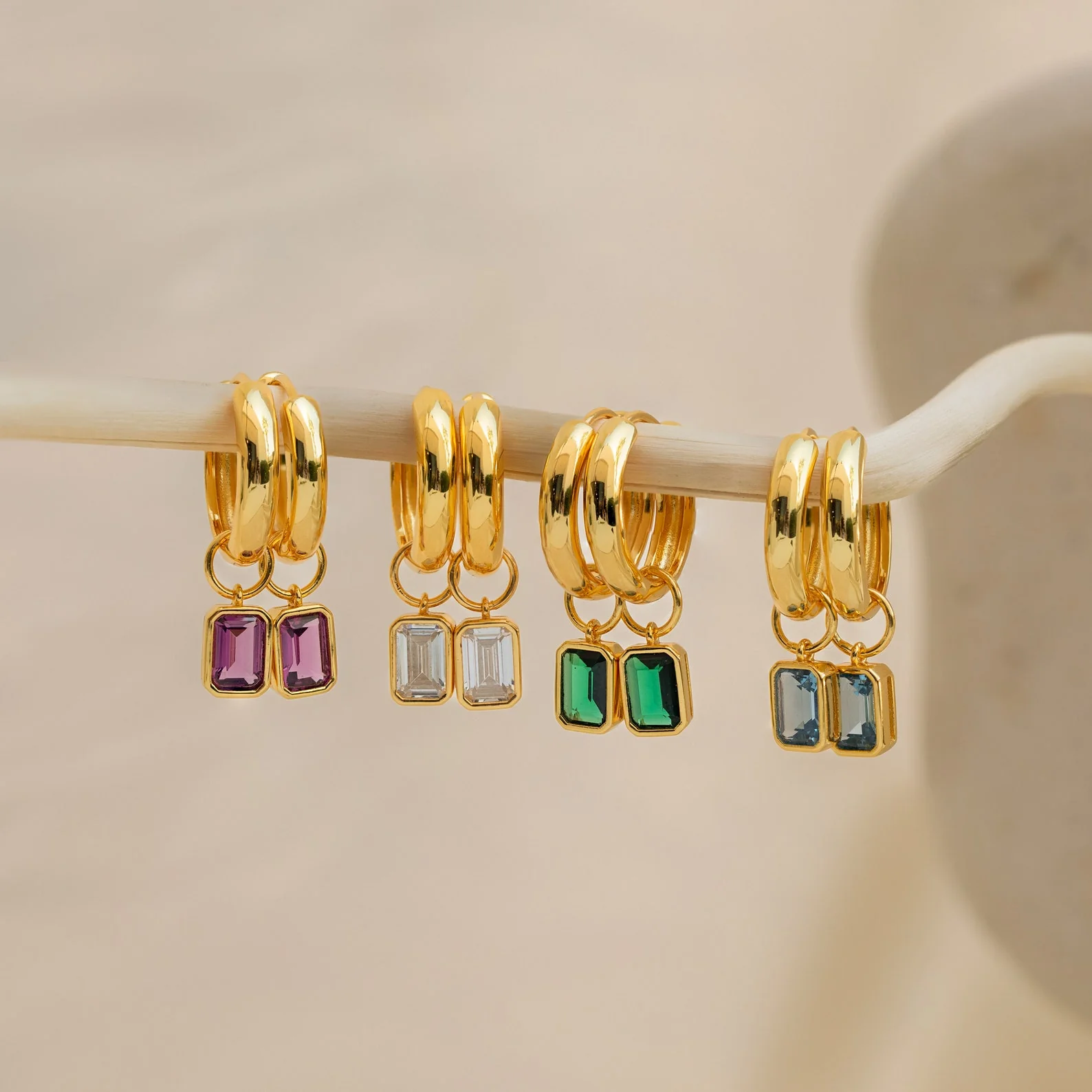 Dangling Gemstone Hoops - Image 3