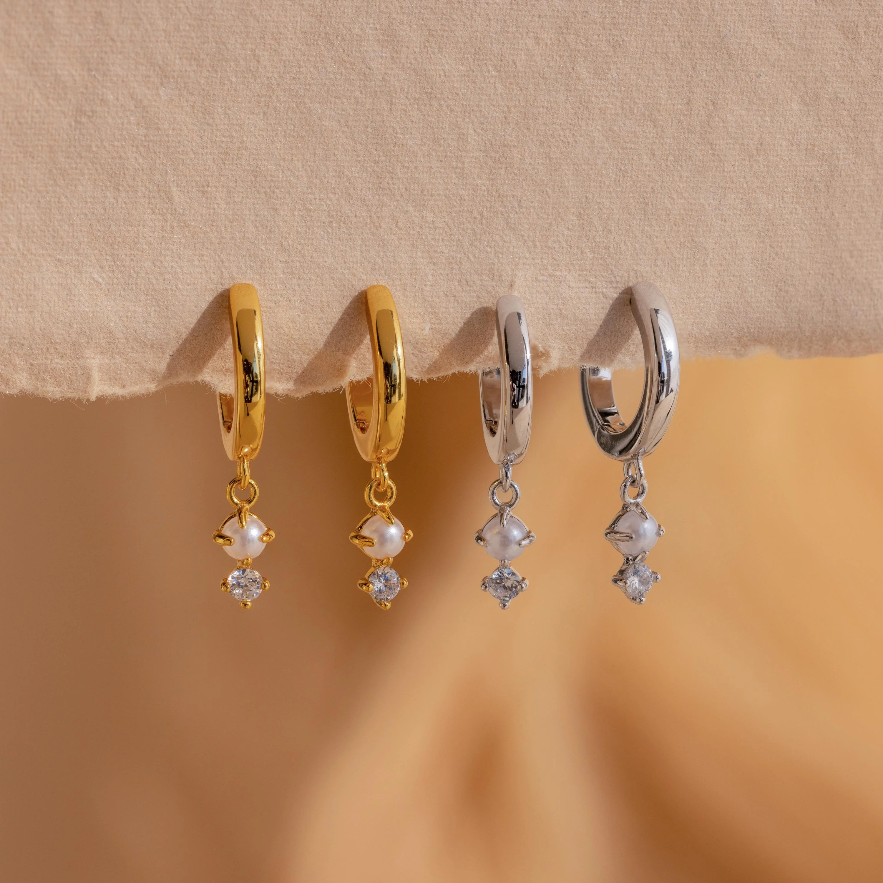 Dangling Pearl Diamond Huggies - Image 4