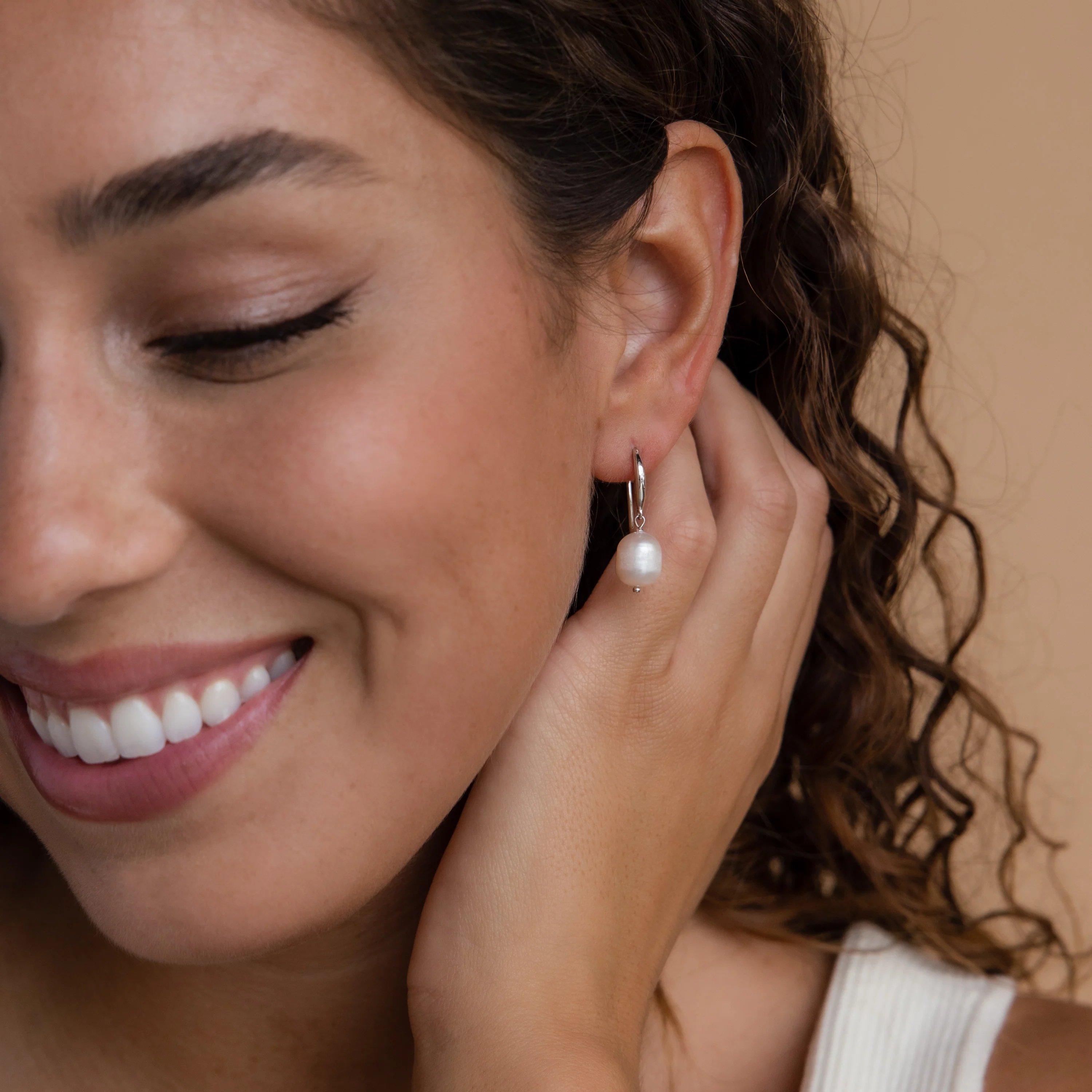 Dangling Pearl Drop Earrings in Silver - Image 4