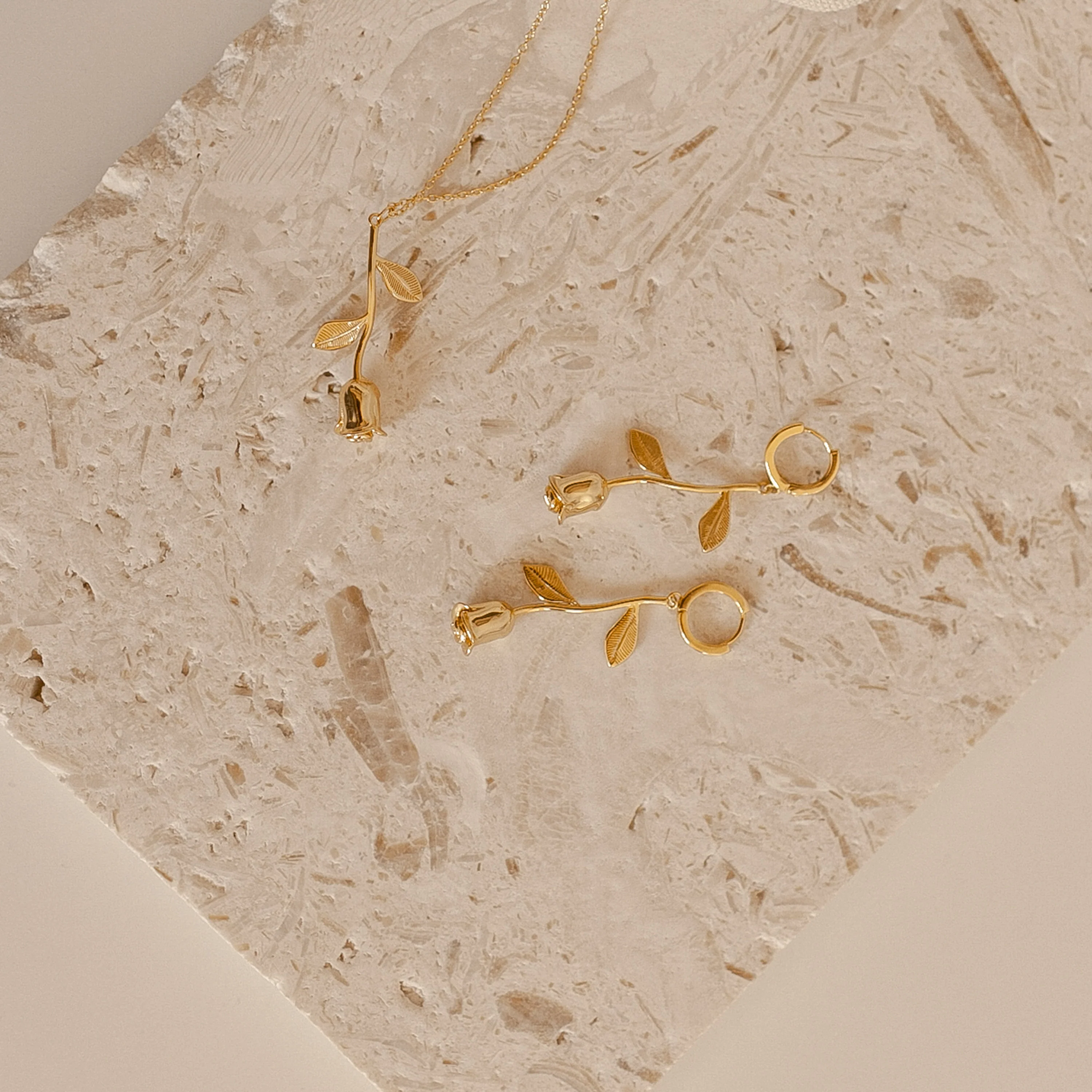 Dangling Rose Huggies in 18K Gold - Image 3