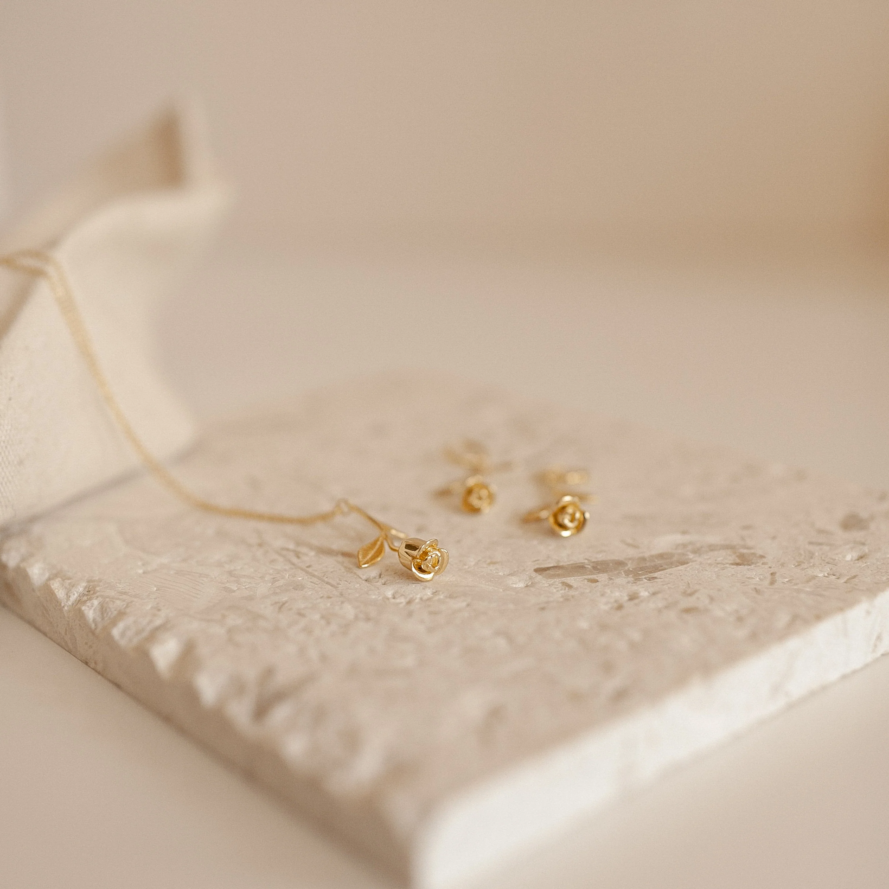 Dangling Rose Huggies in 18K Gold - Image 5