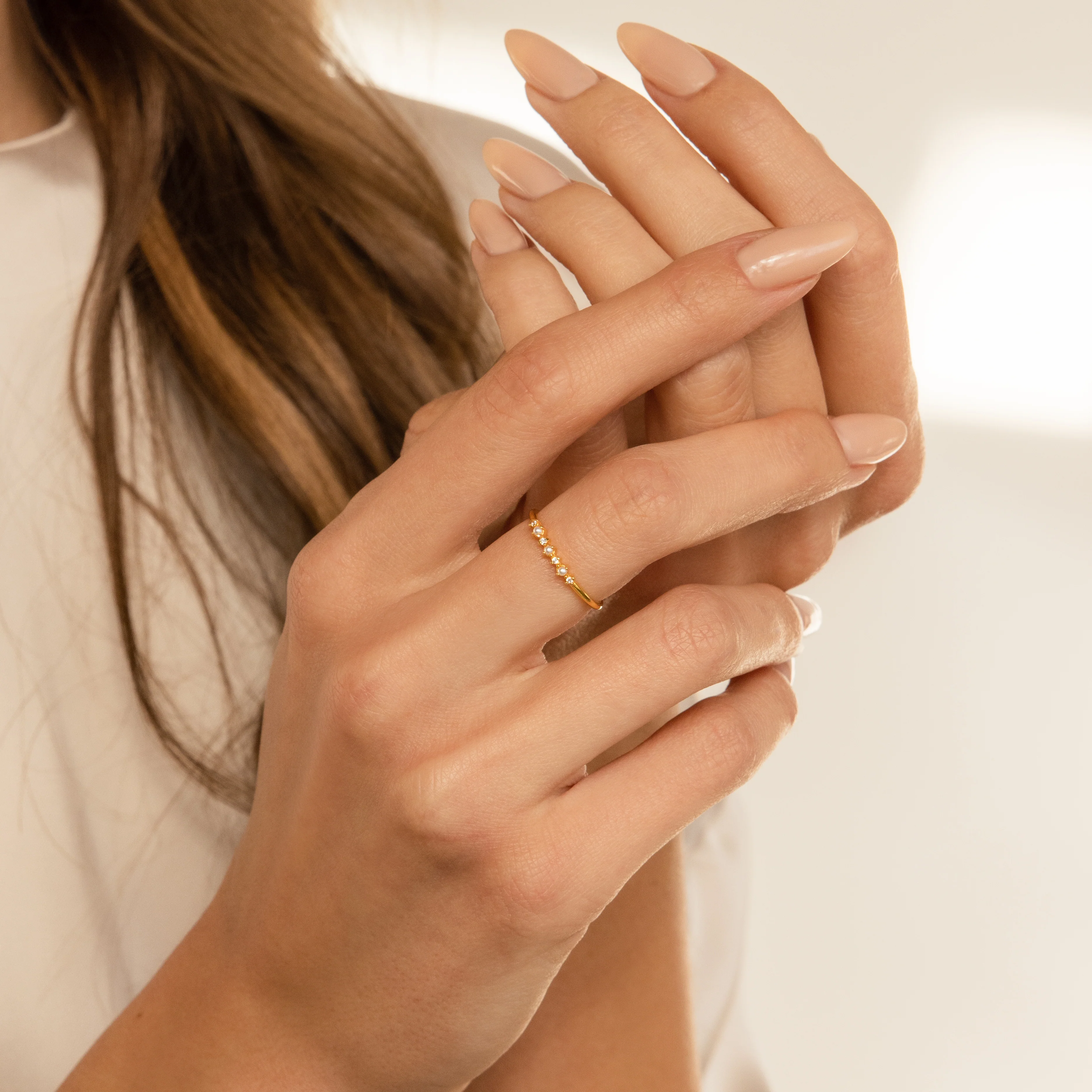 Delicate Pearl Diamond Ring in Silver - Image 2