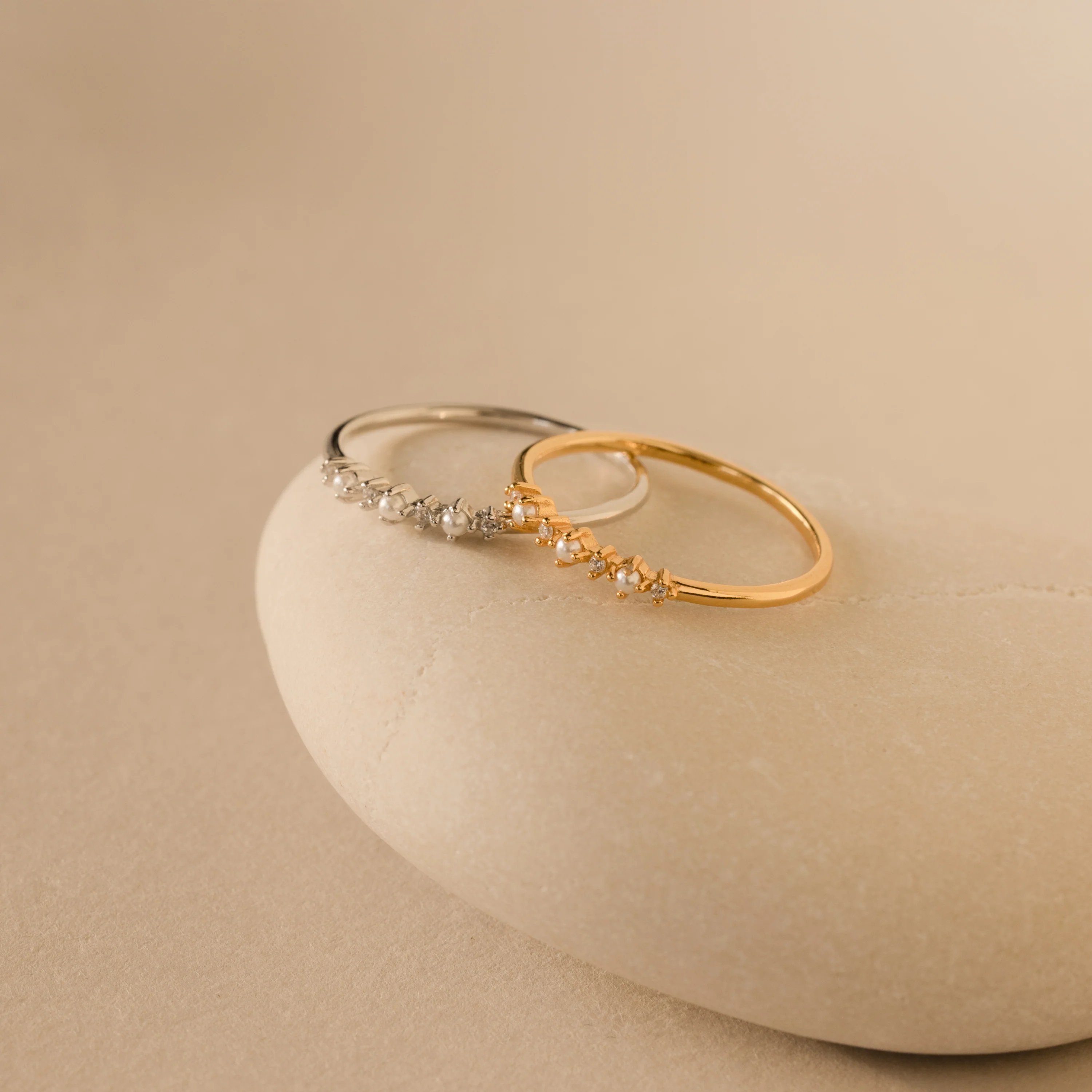 Delicate Pearl Diamond Ring in Silver - Image 3