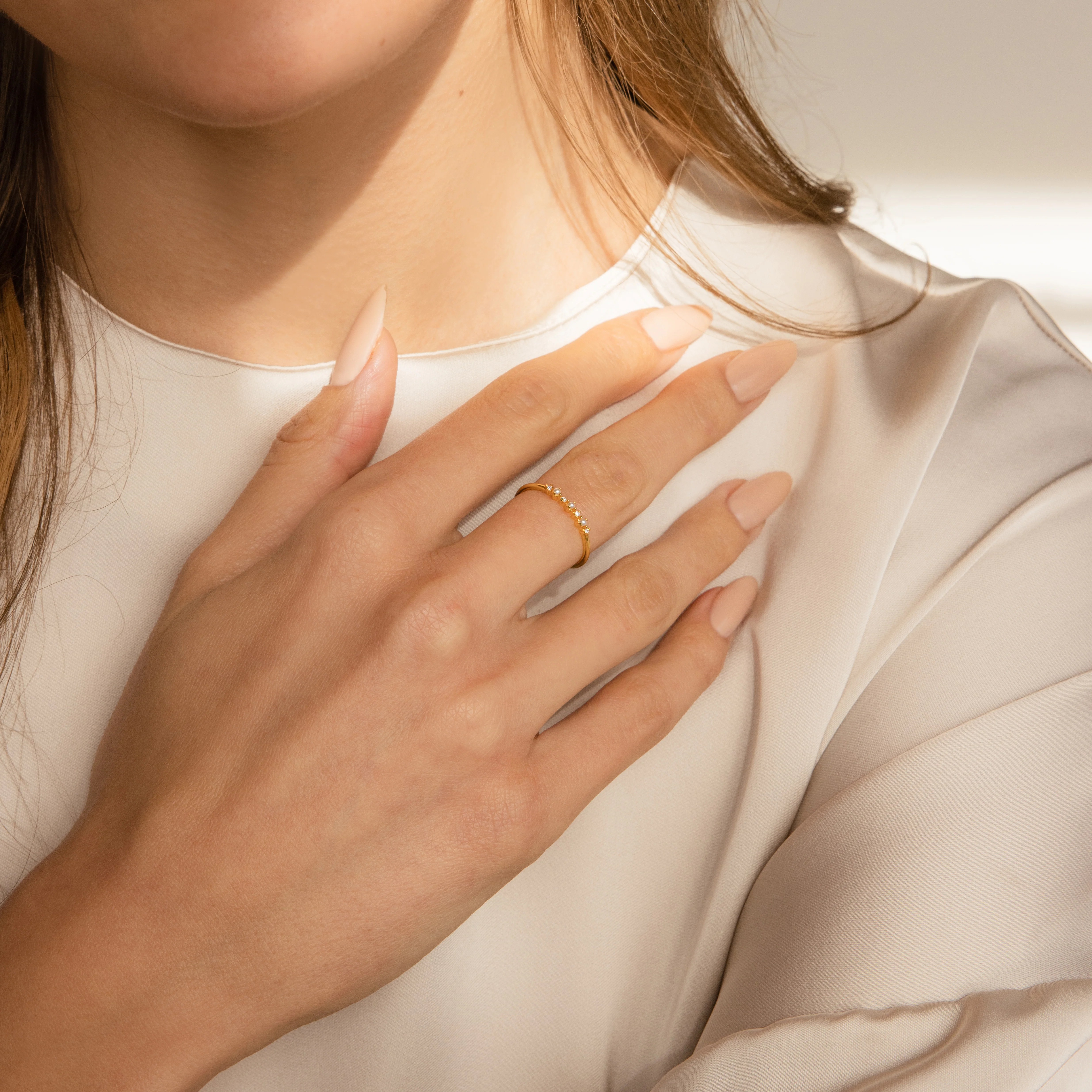 Delicate Pearl Diamond Ring in Silver - Image 4