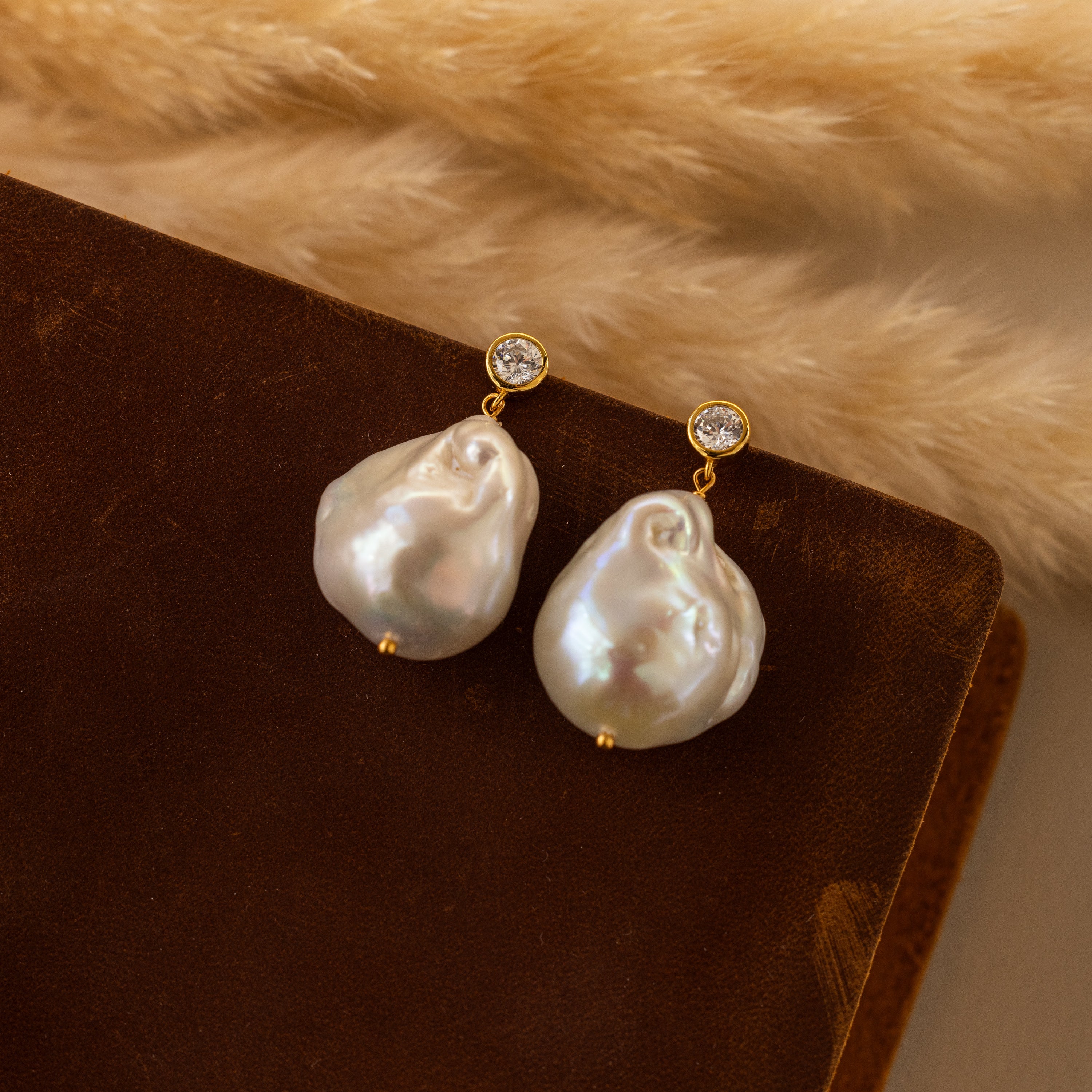 Diamond Baroque Pearl Studs in 18K Gold - Image 7