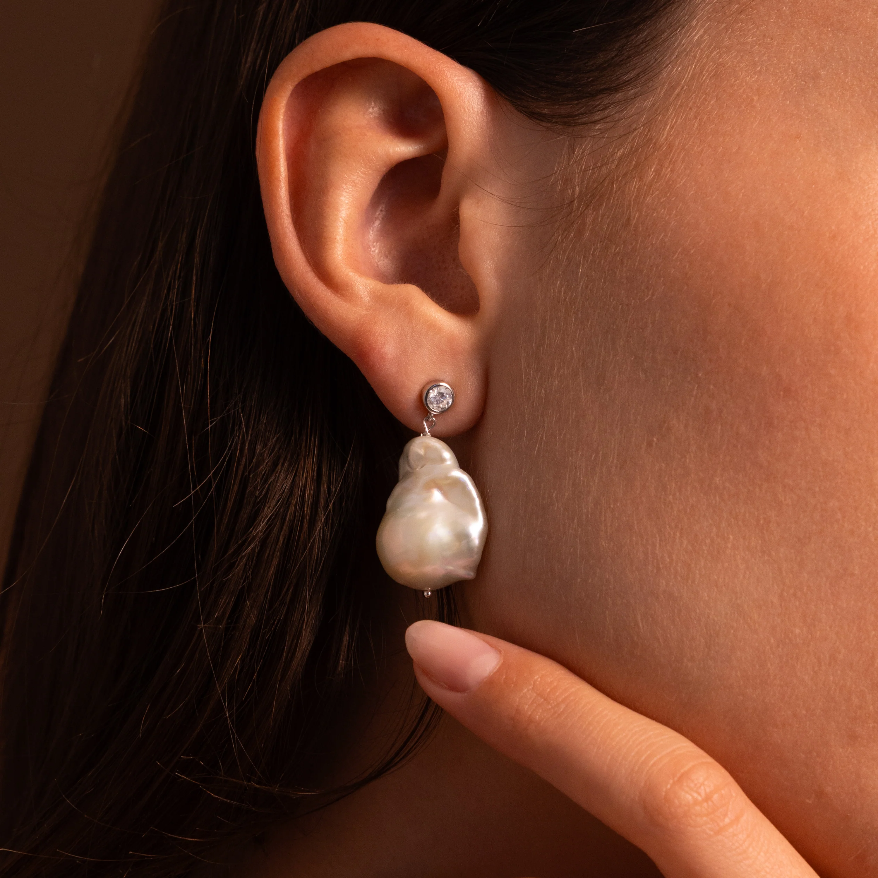 Diamond Baroque Pearl Studs - Image 5