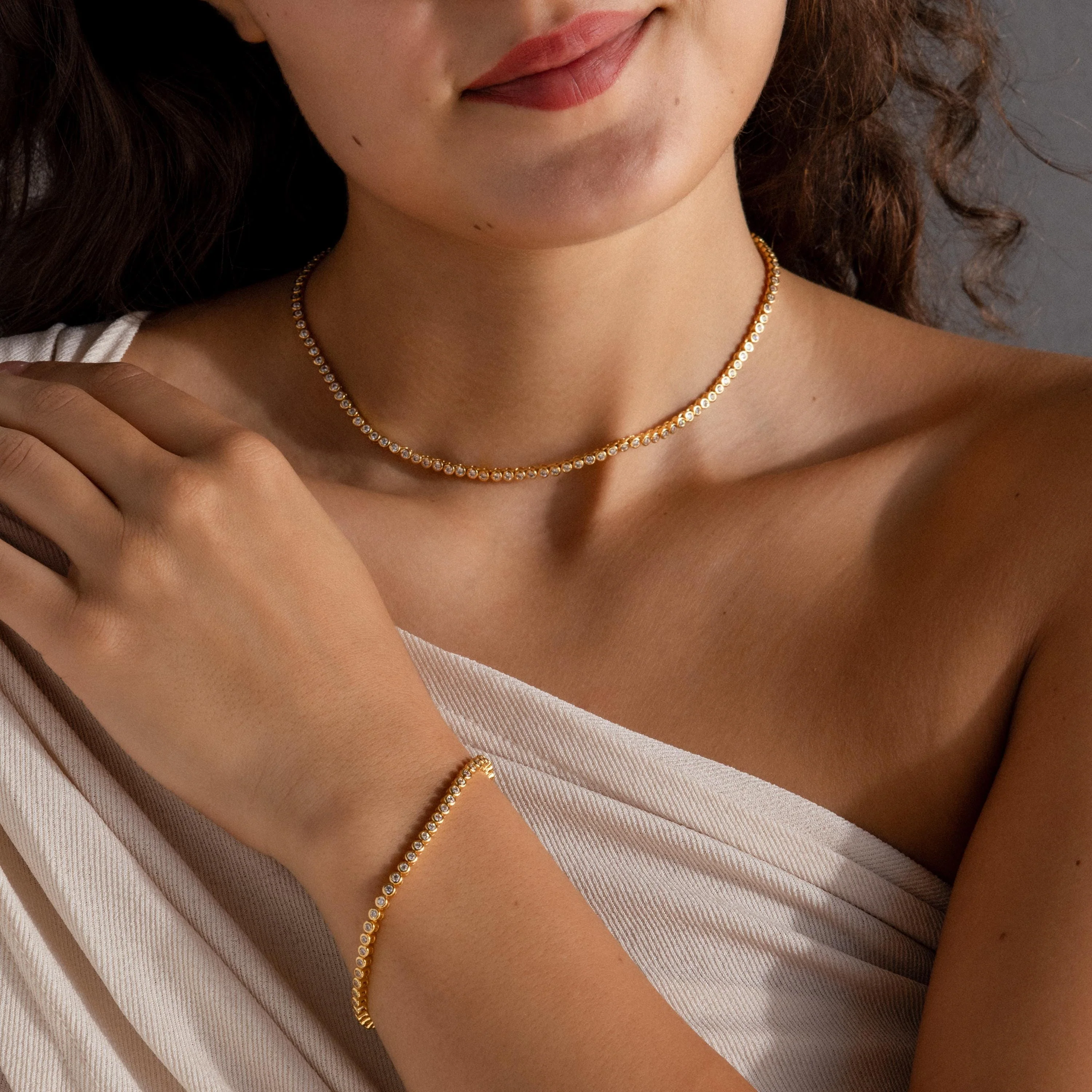 Diamond Bezel Tennis Necklace & Bracelet Set - Image 2