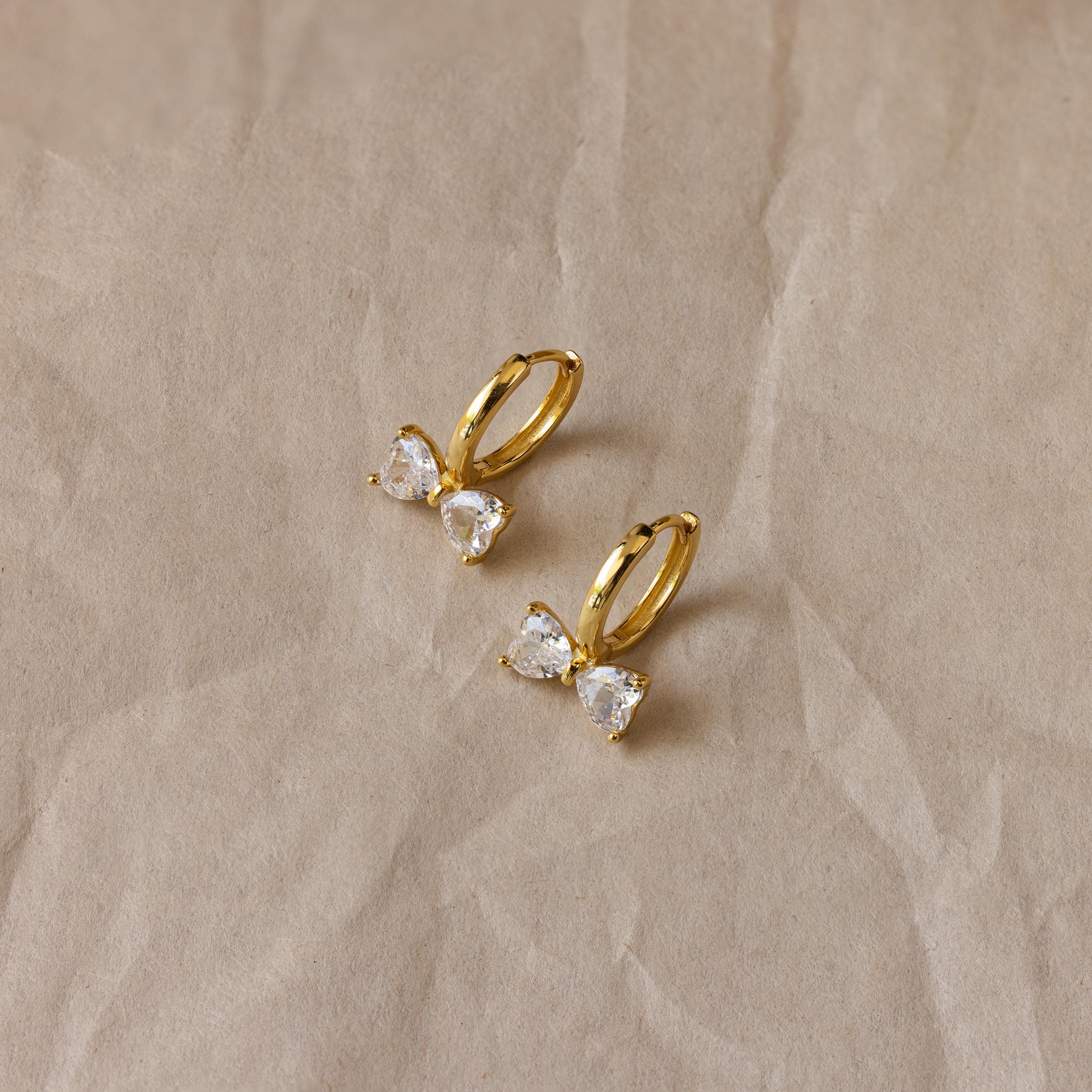 Diamond Bow Huggies in 18K Gold - Image 2