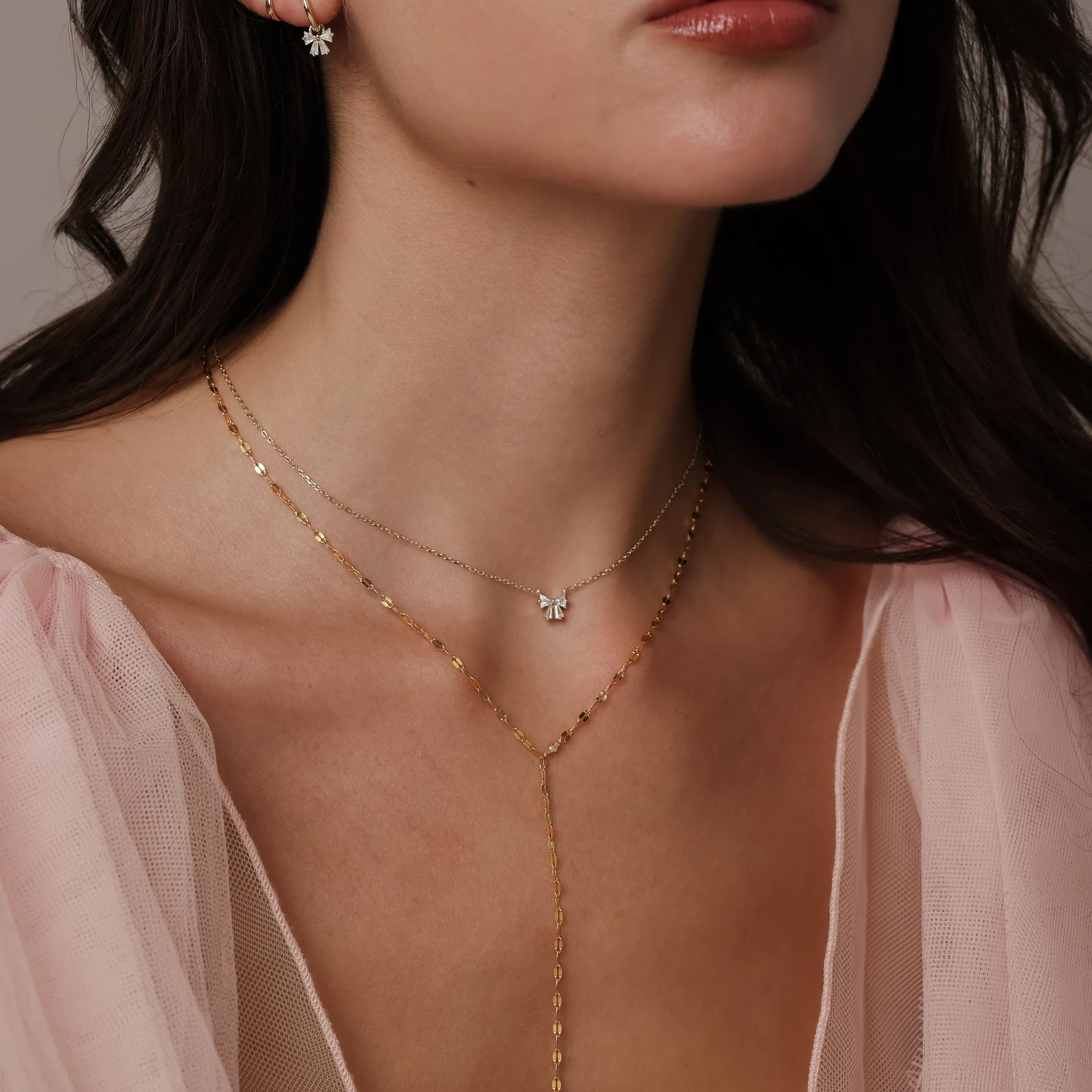 Diamond Bow Necklace in 18K Gold - Image 6