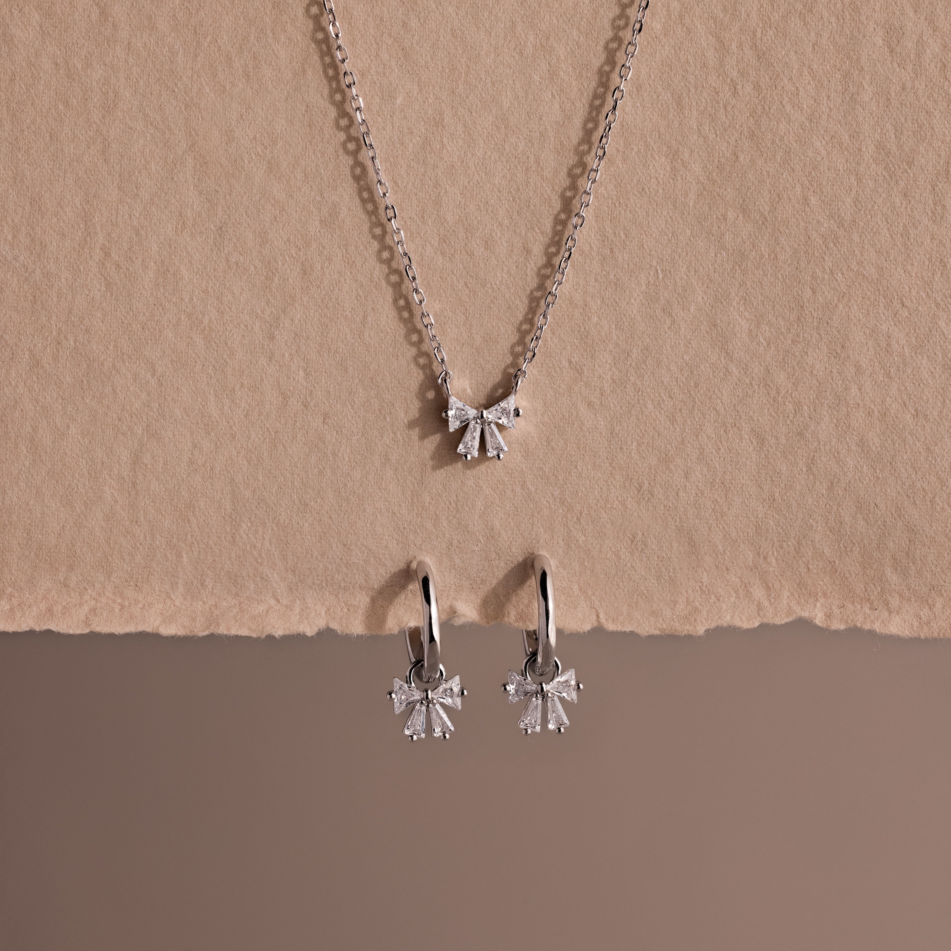 Diamond Bow Necklace & Earrings Set - Image 4