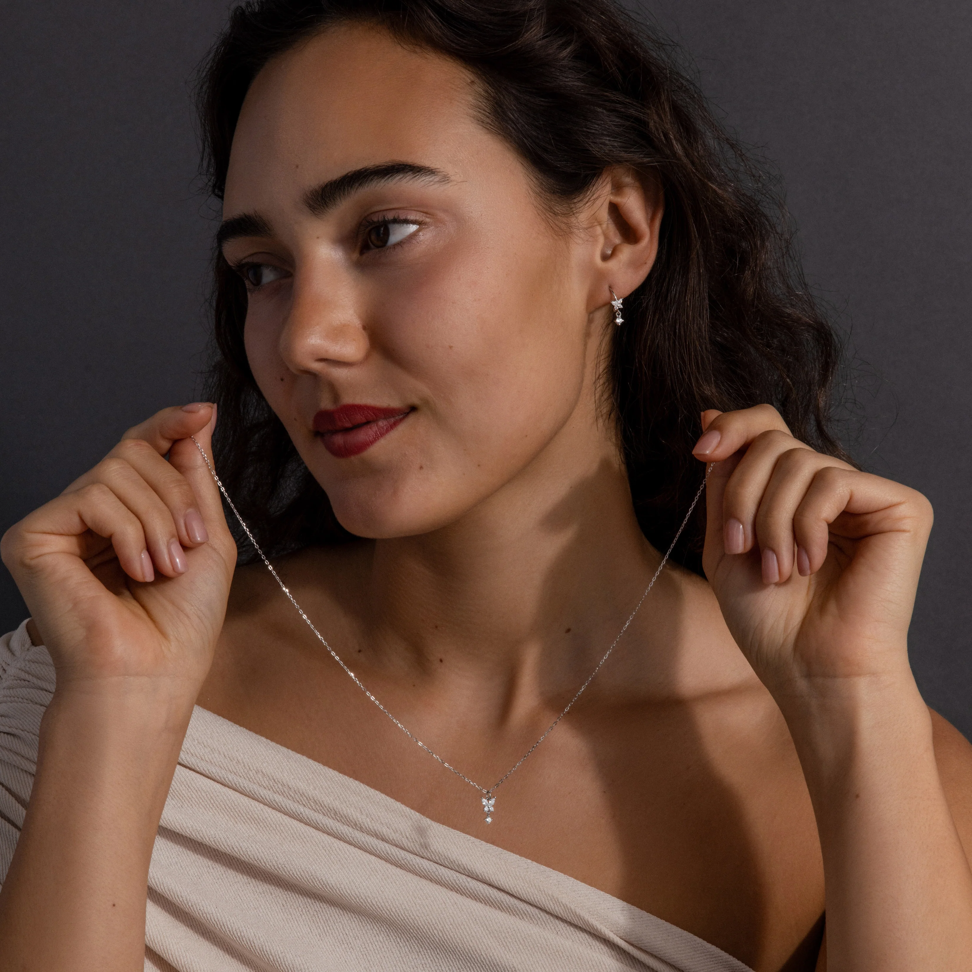 Diamond Butterfly Necklace & Earrings Set in Silver - Image 6