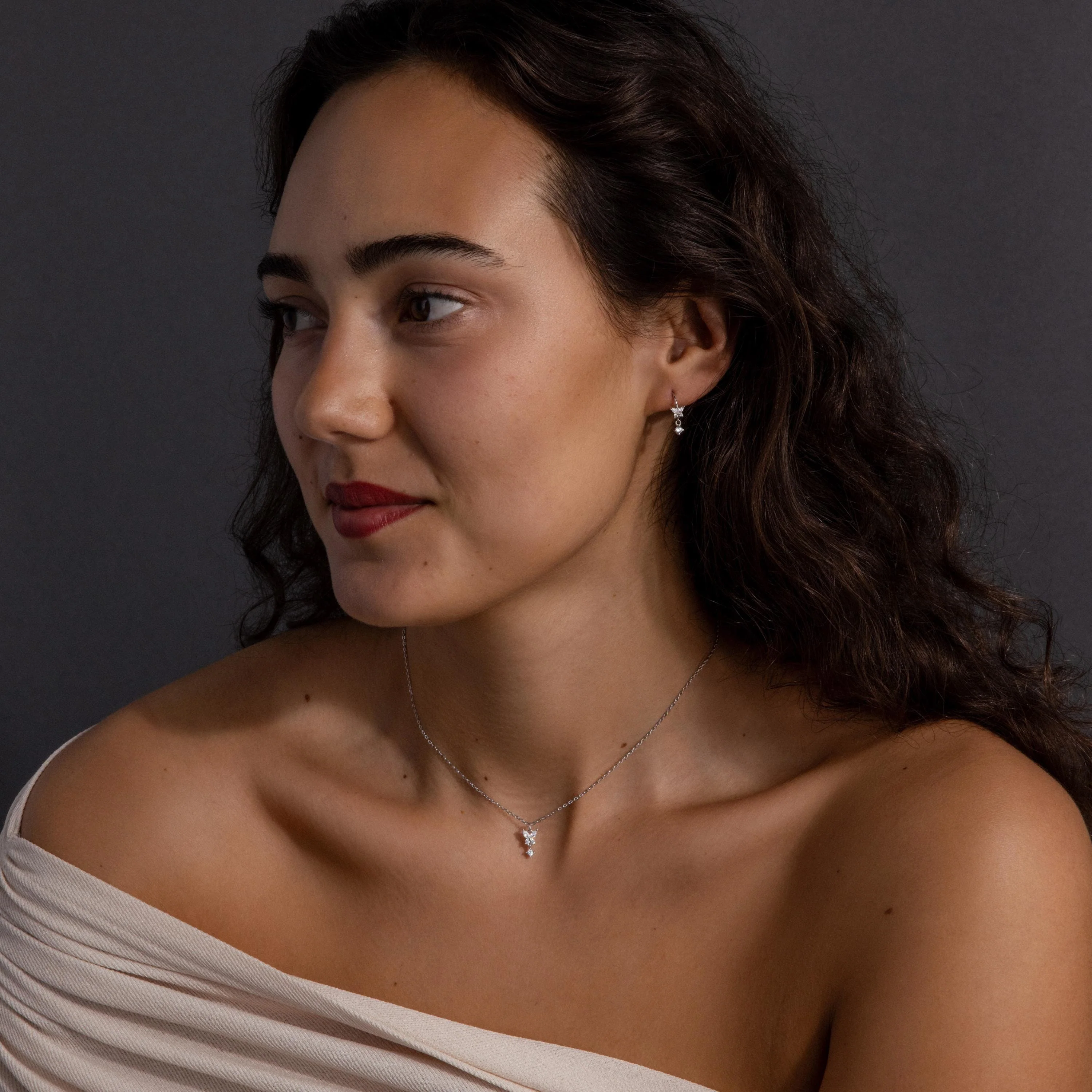 Diamond Butterfly Necklace & Earrings Set in Silver - Image 8