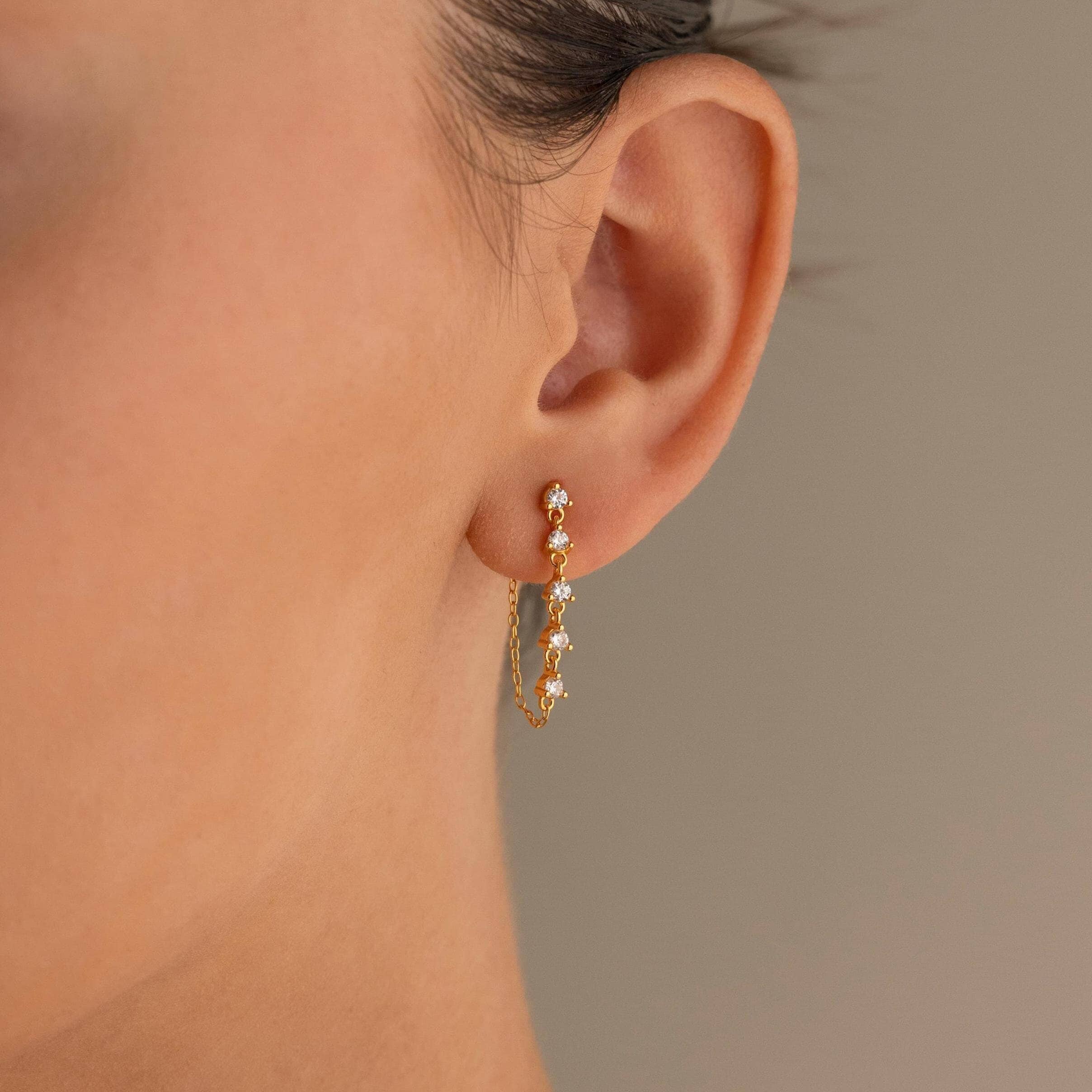 Diamond Chain Drop Earrings in 18K Gold - Image 2