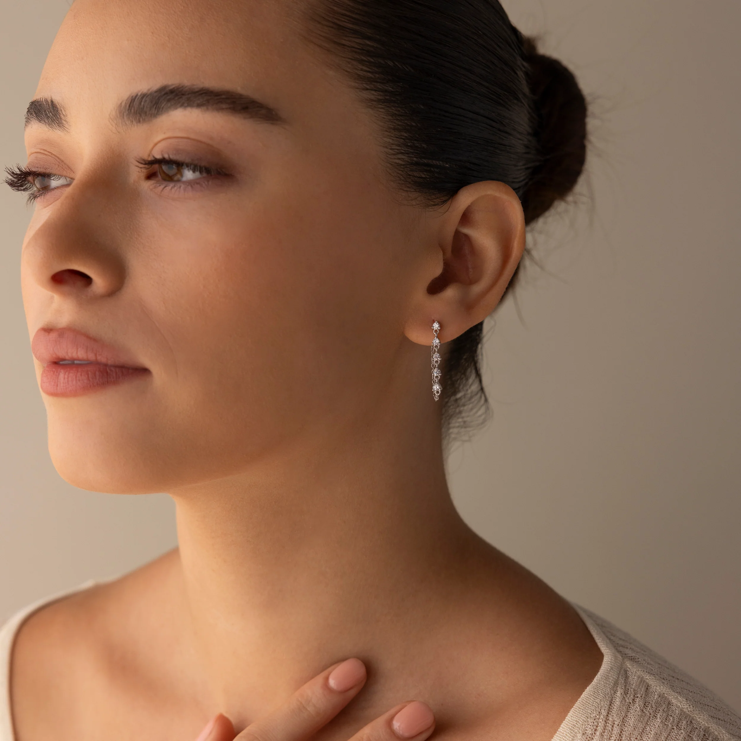 Diamond Chain Drop Earrings in Silver - Image 4