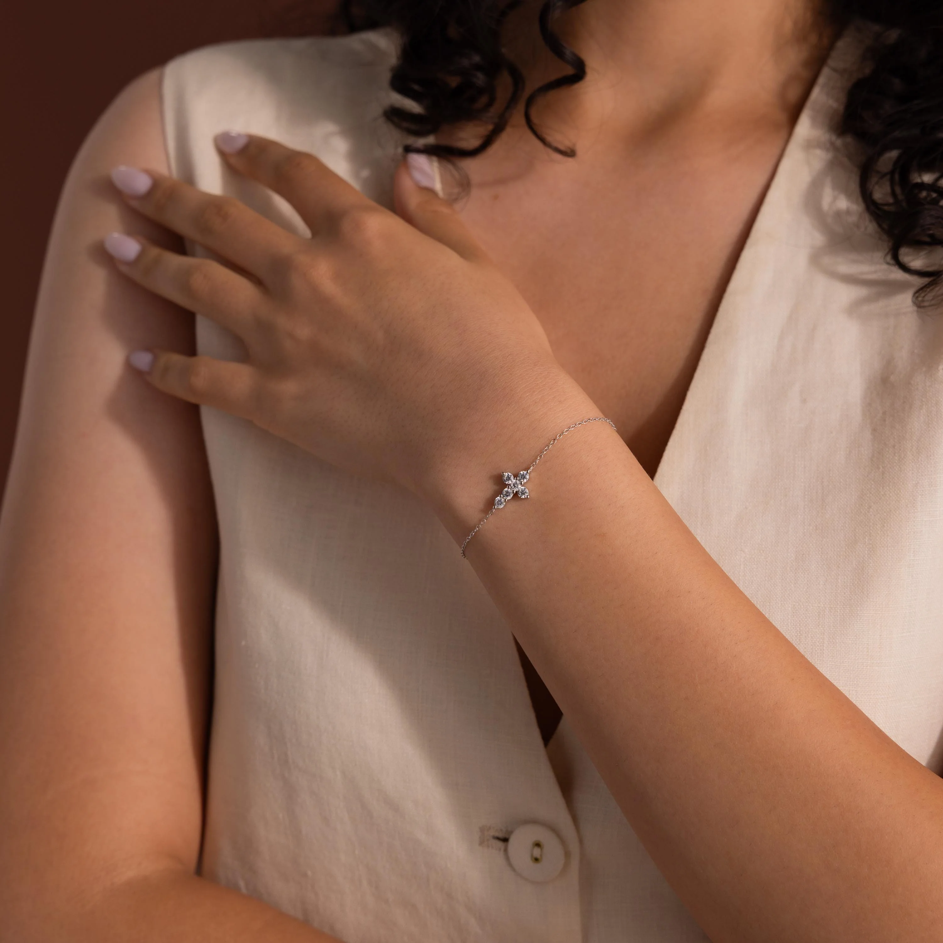 Diamond Cross Bracelet in Silver - Image 4