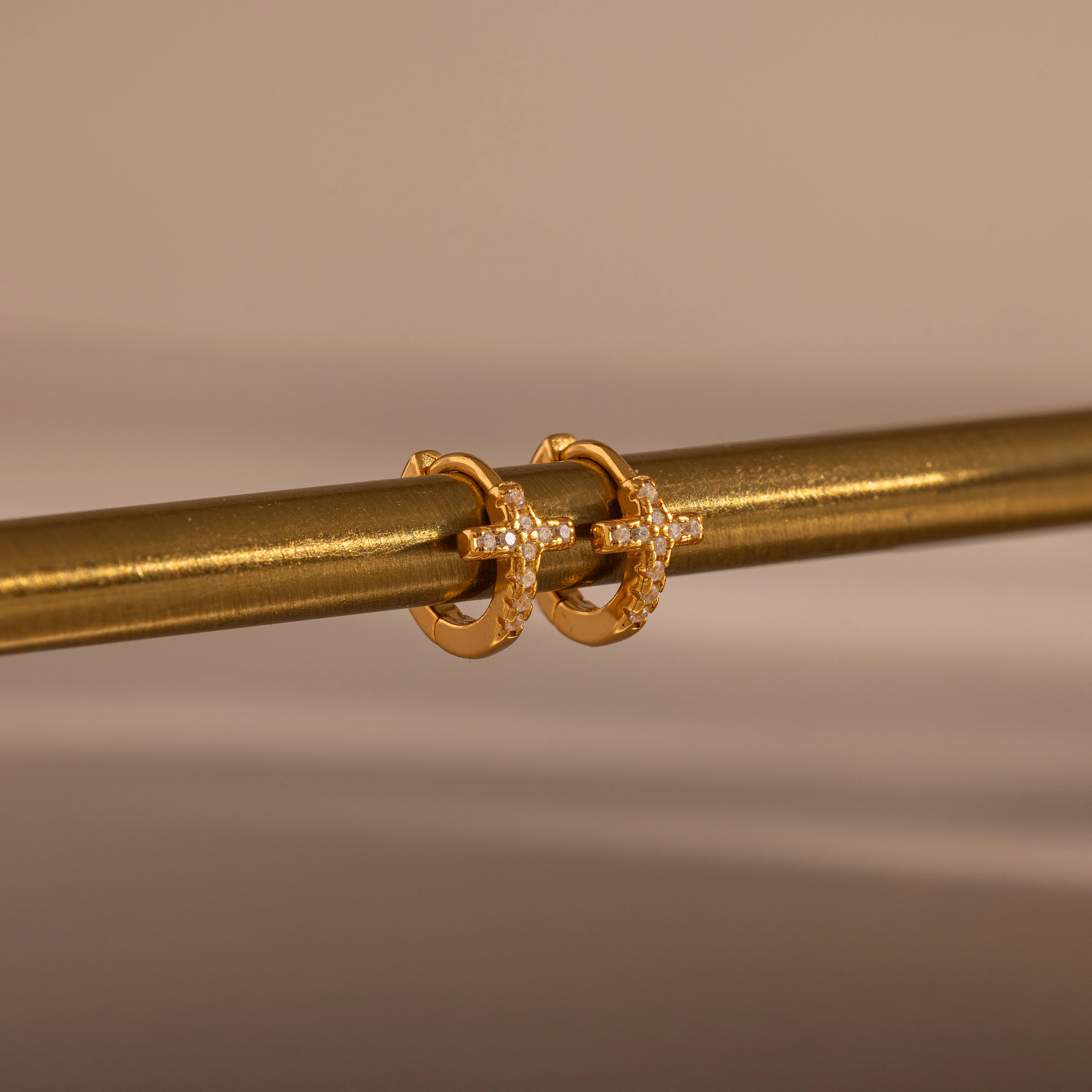 Diamond Cross Huggies in 18K Gold - Image 3