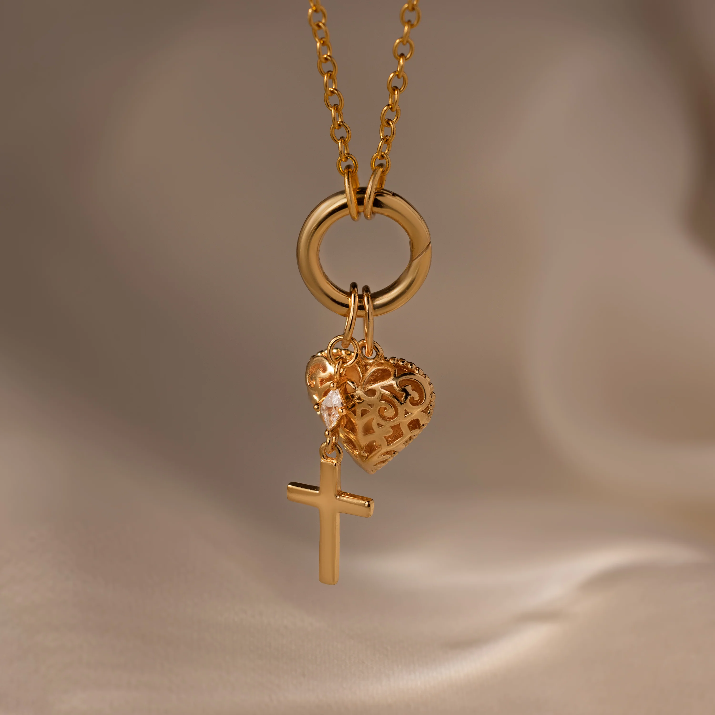 Diamond Drop Cross Charm in 18K Gold - Image 5