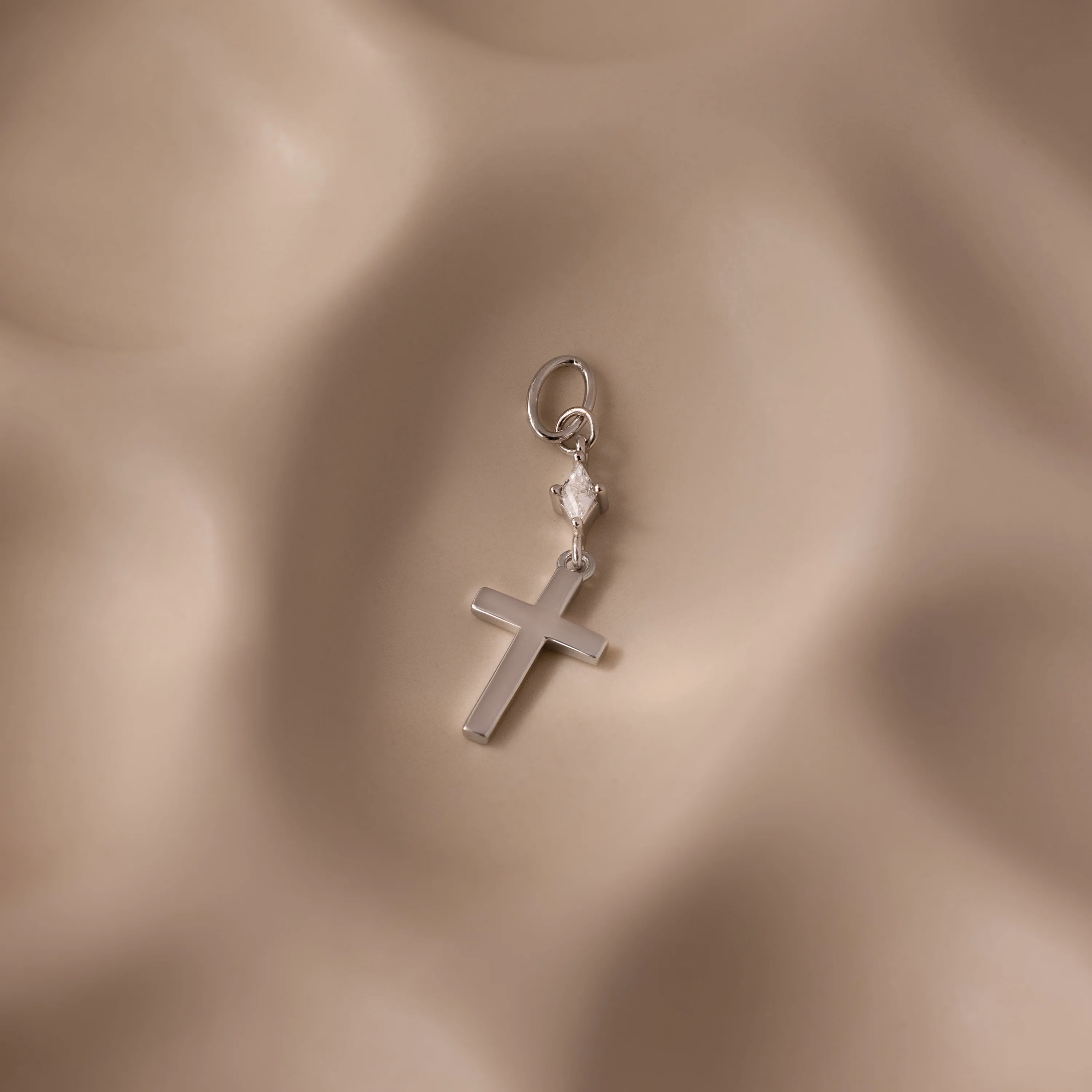Diamond Drop Cross Charm in Silver - Image 3