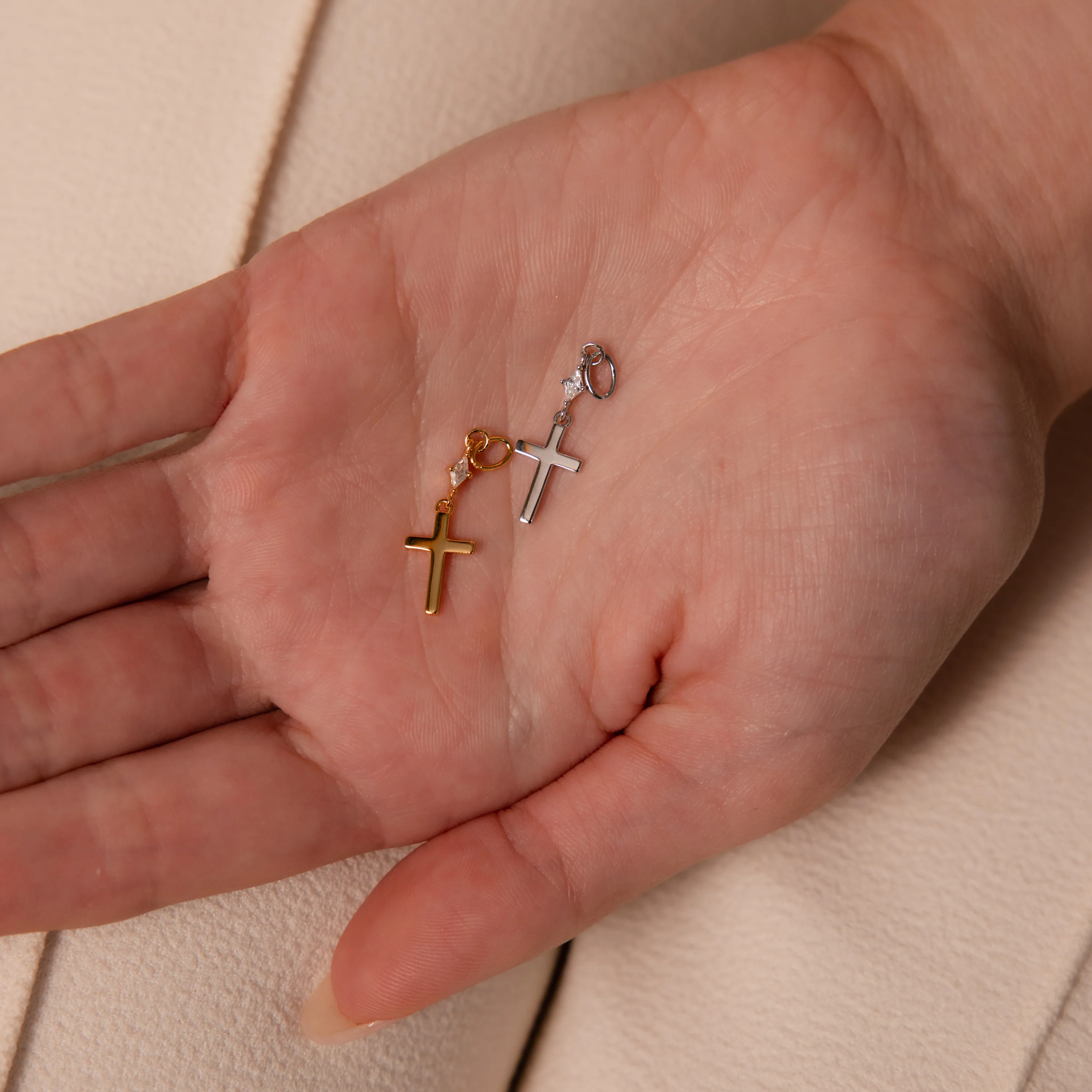 Diamond Drop Cross Charm in Silver - Image 4