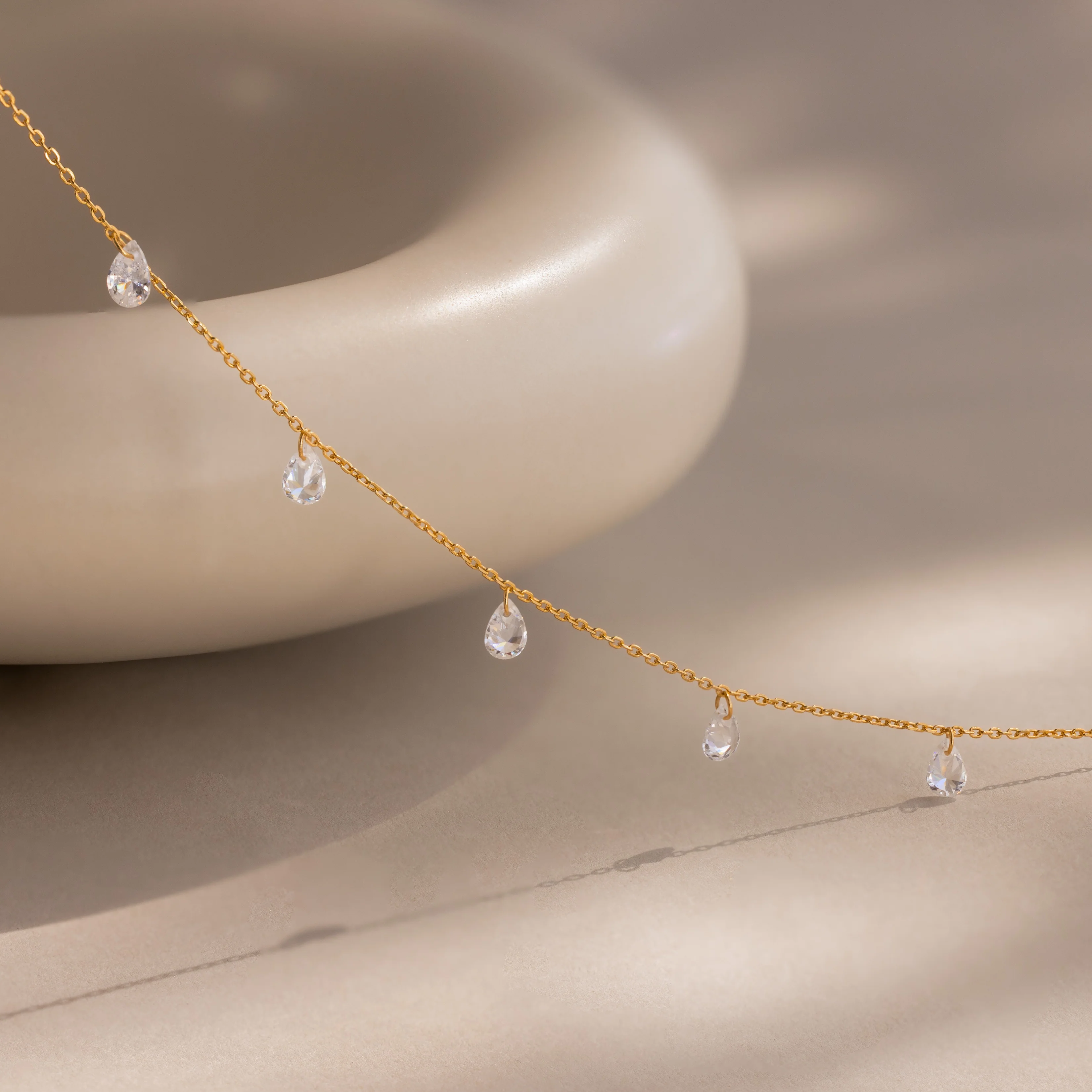 Diamond Drop Station Necklace in 18K Gold - Image 5