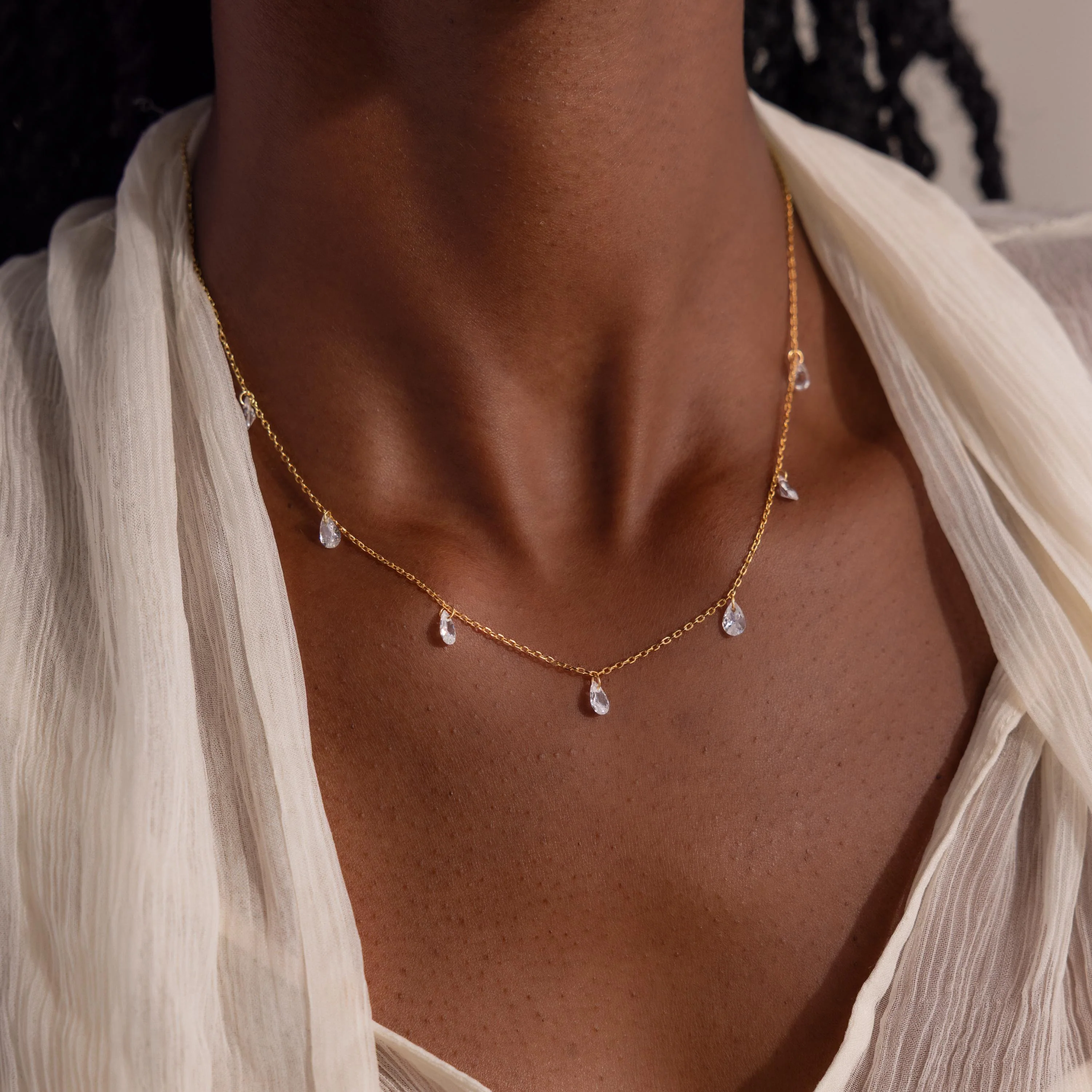 Diamond Drop Station Necklace in 18K Gold - Image 2