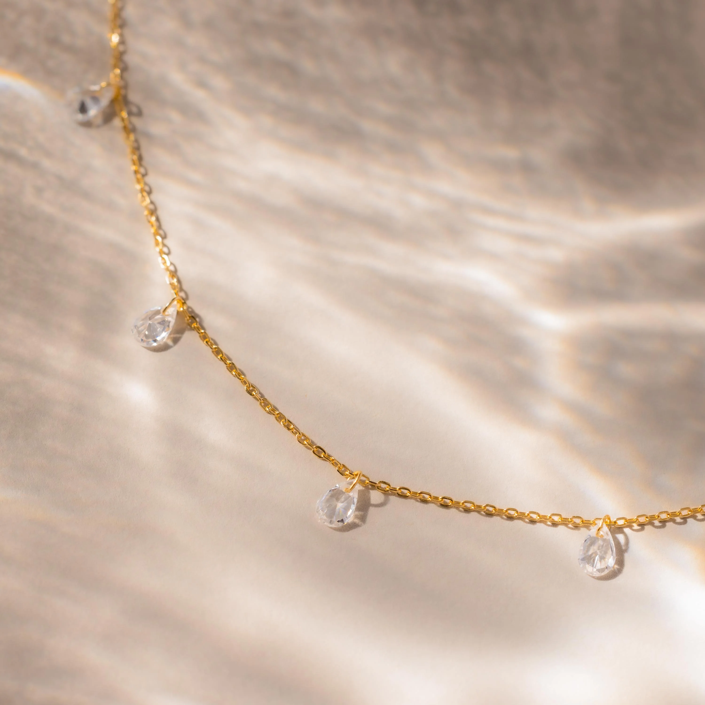Diamond Drop Station Necklace in 18K Gold - Image 3
