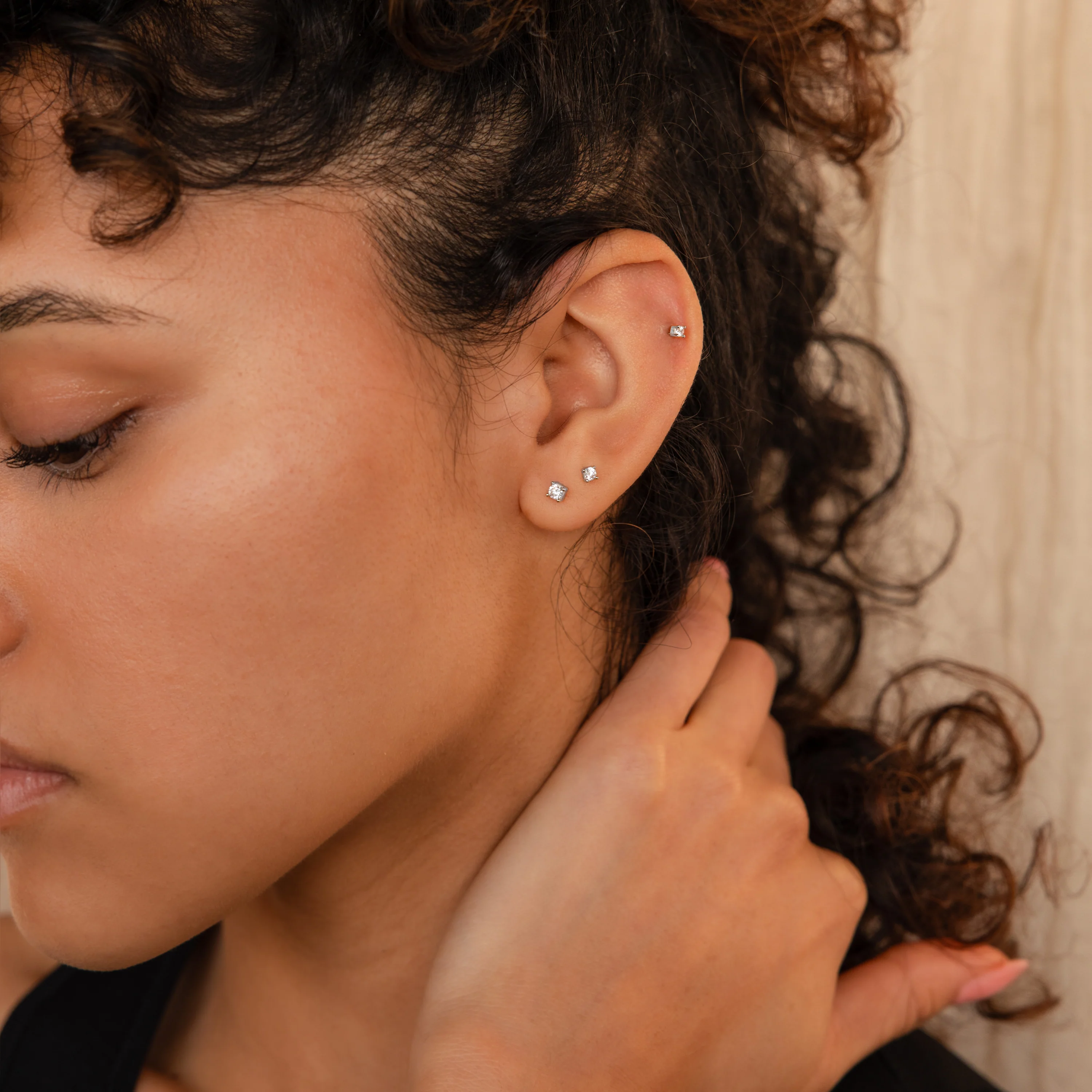 Diamond Flatback Studs Set in Silver - Image 5